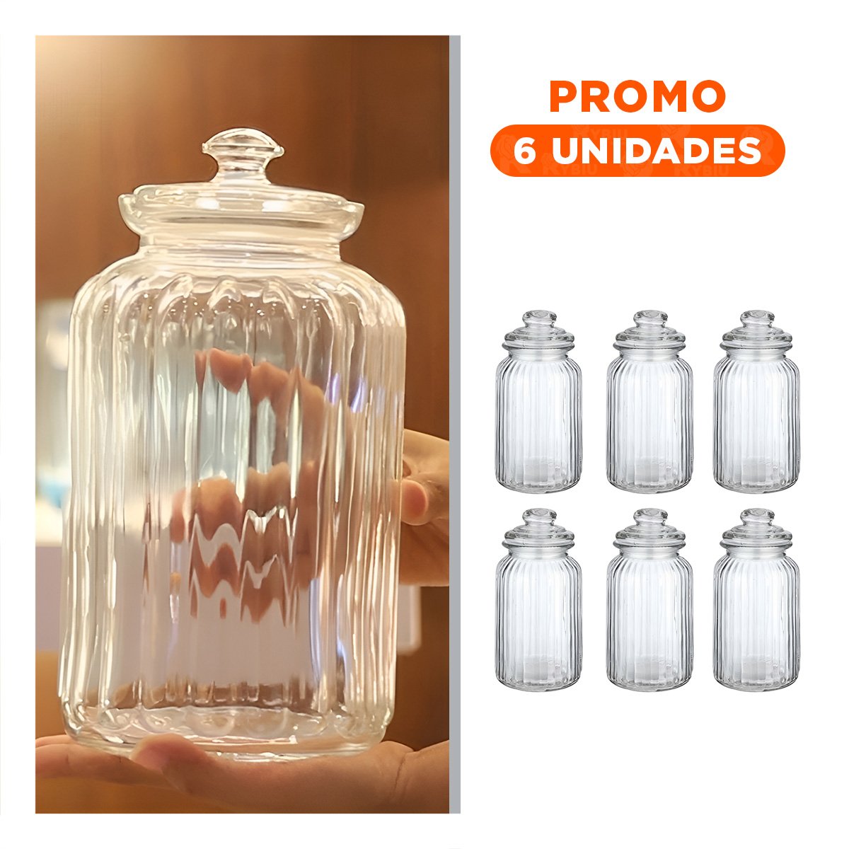 PACK6 ENVASE PARA COCINA DE VIDRIO MULTIUSO 2 KILOS EN COLOR TRANSPARENTE Y+REGALO STICKER - 1