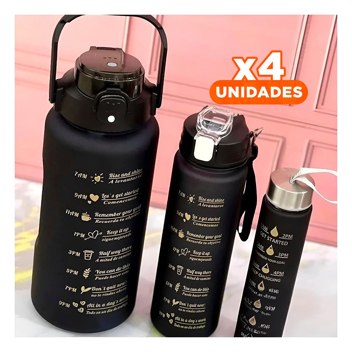 PACK4 CANTIMPLORAS NEGRO CON FORMATO 2 L 1 L Y 300 ML Y TAPA SEGURA Y+REGALO STICKER - 1