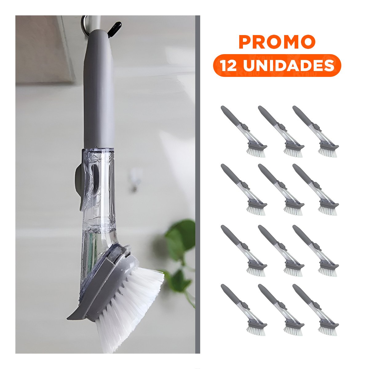 PACK12 ESCOBILLA COLOR PLOMO CON SISTEMA PRACTICO PARA JABON LIQUIDO - 1