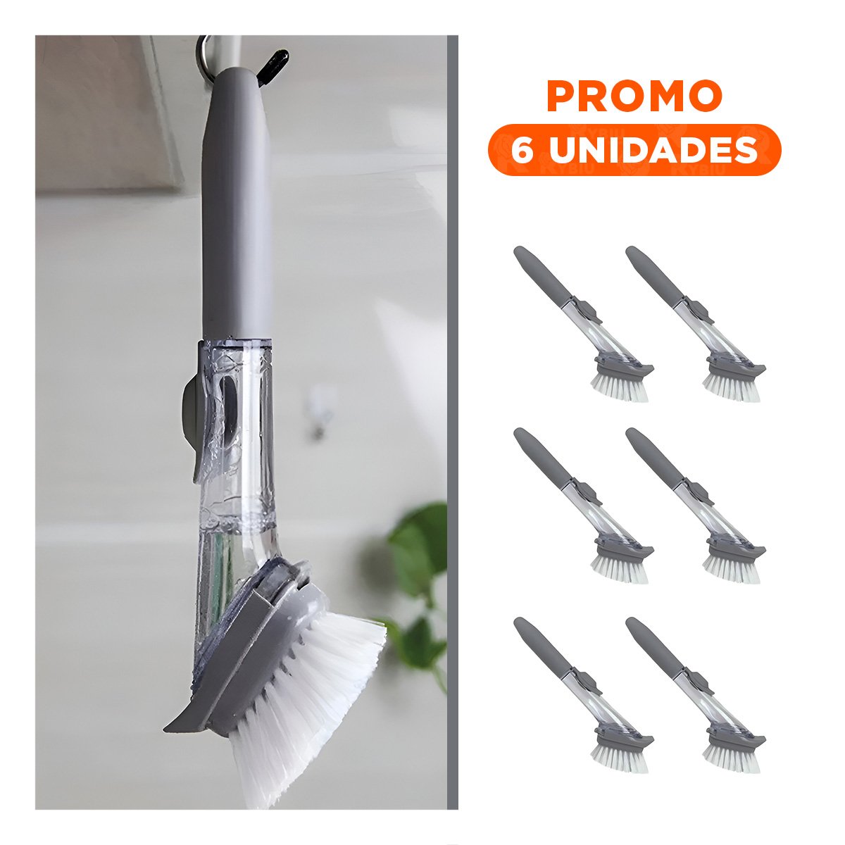 PACK6 ESCOBILLA DISPENSADORA DE JABON LIQUIDO PARA HOGAR EN COLOR PLOMO Y+REGALO STICKER - 1