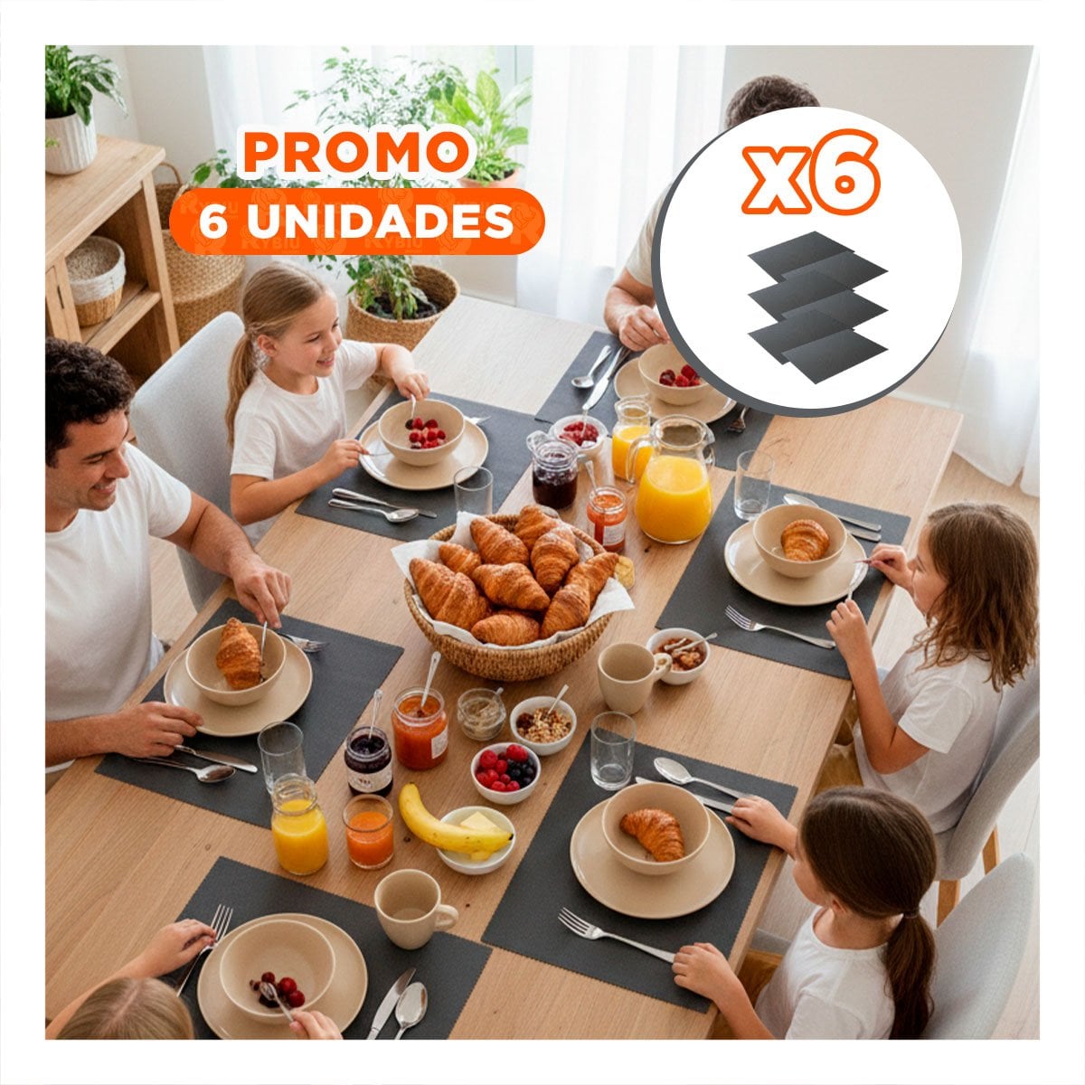 PACK6 JUEGO 6 INDIVIDUAL RECTANGULAR LISO 30X45CM PLOMO OSCURO PARA COCINA Y HOGAR - 1