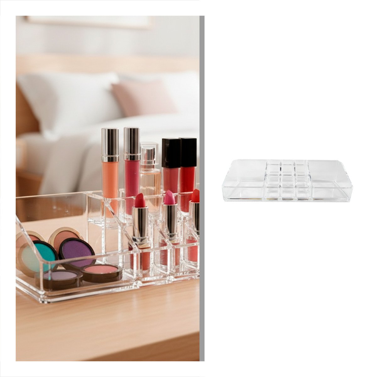 CONTENEDOR ORGANIZADOR ACRILICO 11 DIVISIONES TRANSPARENTE PARA COSMÉTICOS Y+PAPEL REGALO - 5