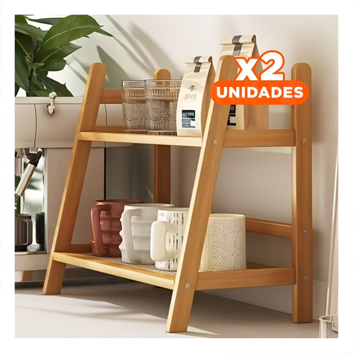 PACK2 REPISA BAMBU 2 NIVELES BEIGE ORGANIZADOR DE COCINA PRACTICO Y+PAPEL REGALO - 1
