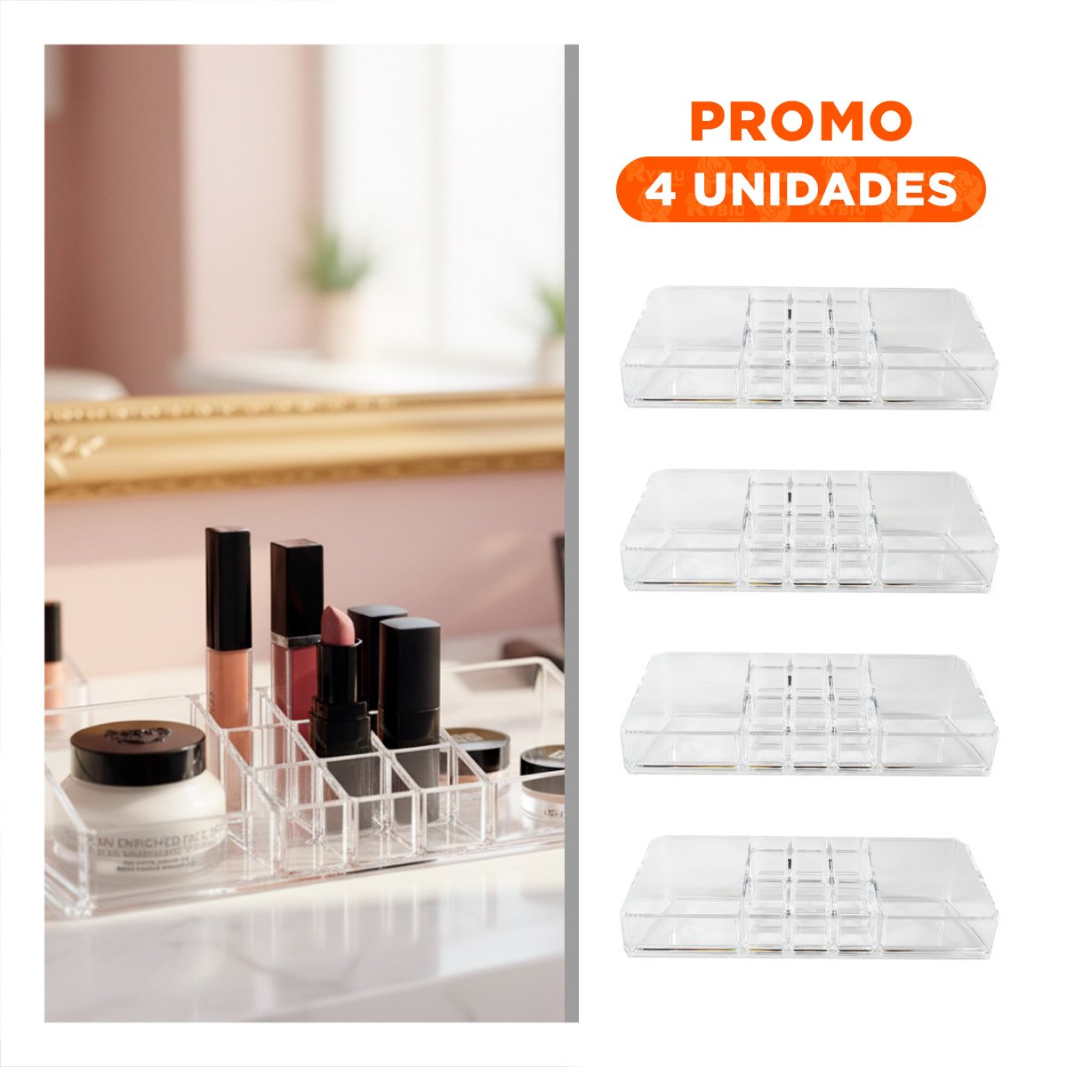 PACK4 ESTUCHE ACRILICO TRANSPARENTE 11 DIVISIONES PARA COSMÉTICOS - 1