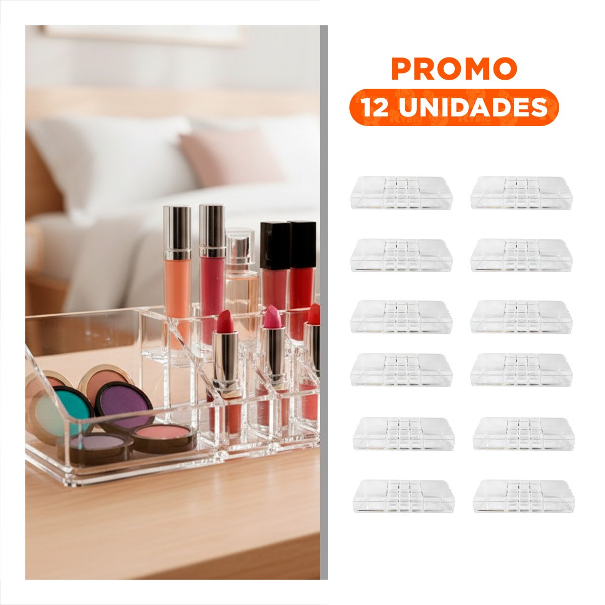PACK12 ALMACENADOR ORGANIZADOR DE ACRILICO TRANSPARENTE 11 DIVISIONES MAQUILLAJE - 1