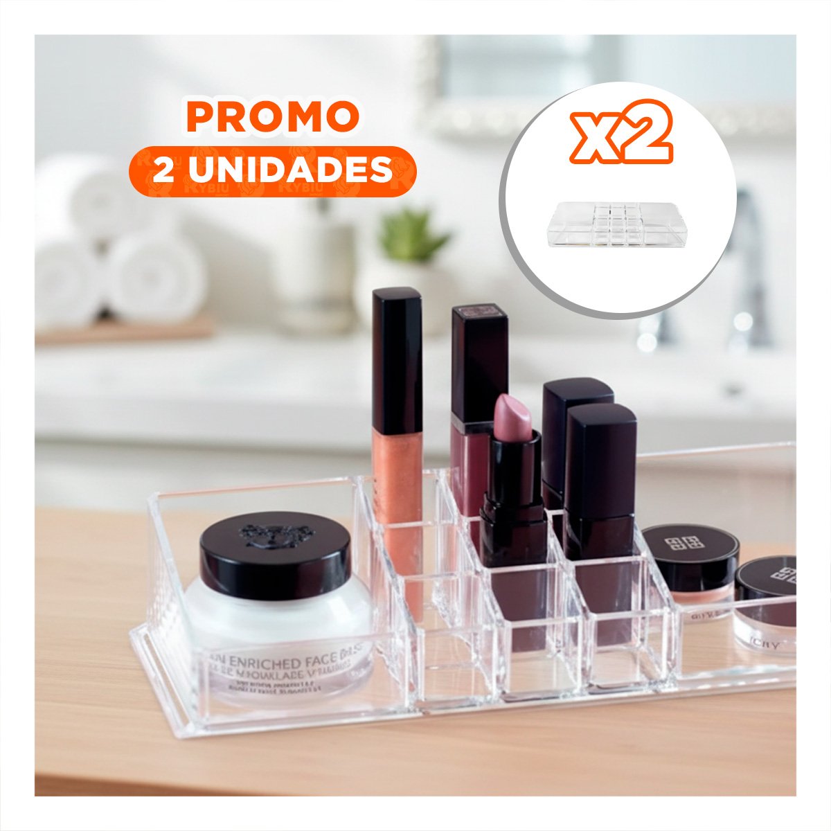 PACK2 CONTENEDOR ACRILICO TRANSPARENTE 11 DIVISIONES PARA COSMÉTICOS Y+PAPEL REGALO - 1