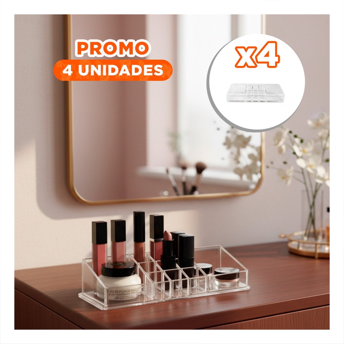 PACK4 ALMACENADOR ACRILICO TRANSPARENTE 11 DIVISIONES PARA MAQUILLAJE Y+PAPEL REGALO - 1