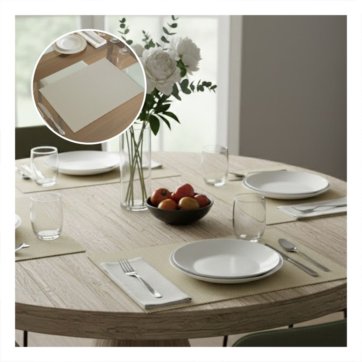 PACK4 COLECCION 6 INDIVIDUAL RECTANGULAR LISO BEIGE 30X45CM PARA COCINA Y+PAPEL REGALO - 2