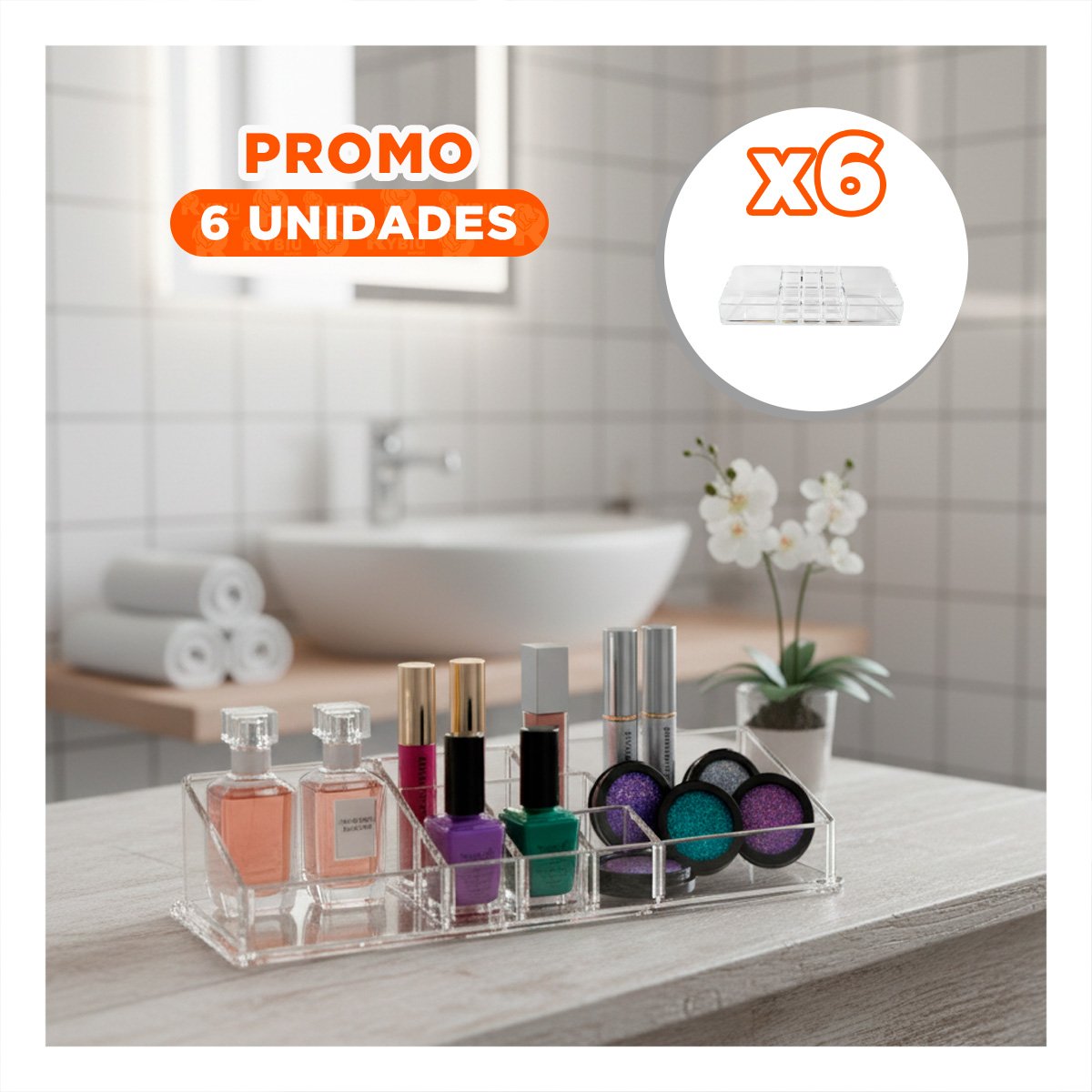 PACK6 ORGANIZADOR DE ACRILICO TRANSPARENTE 11 DIVISIONES PARA MAQUILLAJE Y+PAPEL REGALO - 1