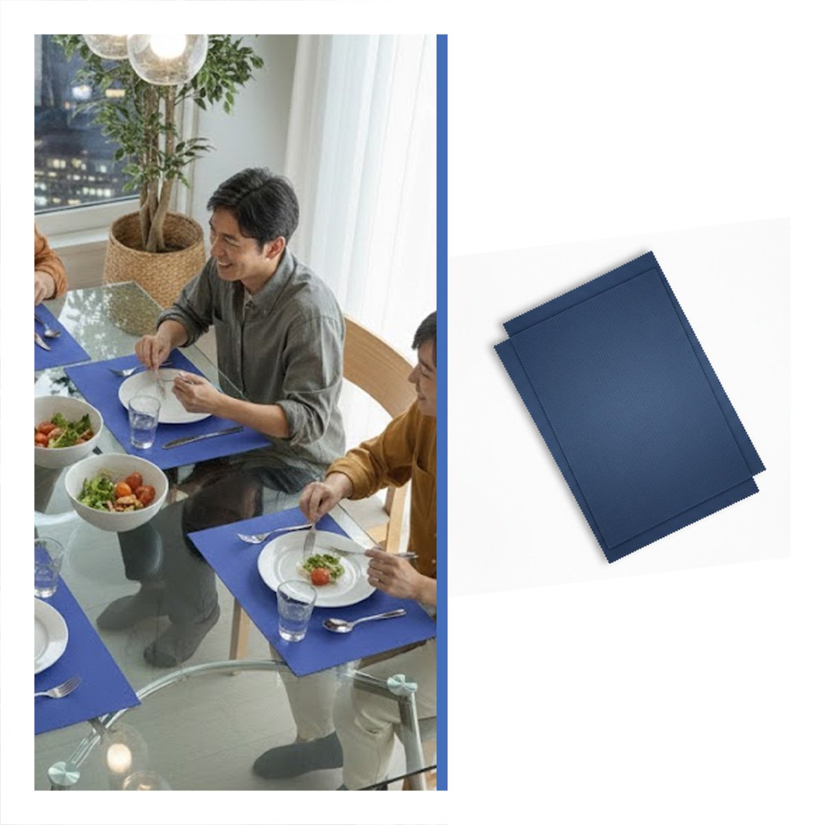 JUEGO 6 INDIVIDUALES RECTANGULARES LISO AZUL 30X45CM PARA COCINA Y HOGAR Y+PAPEL REGALO - 5