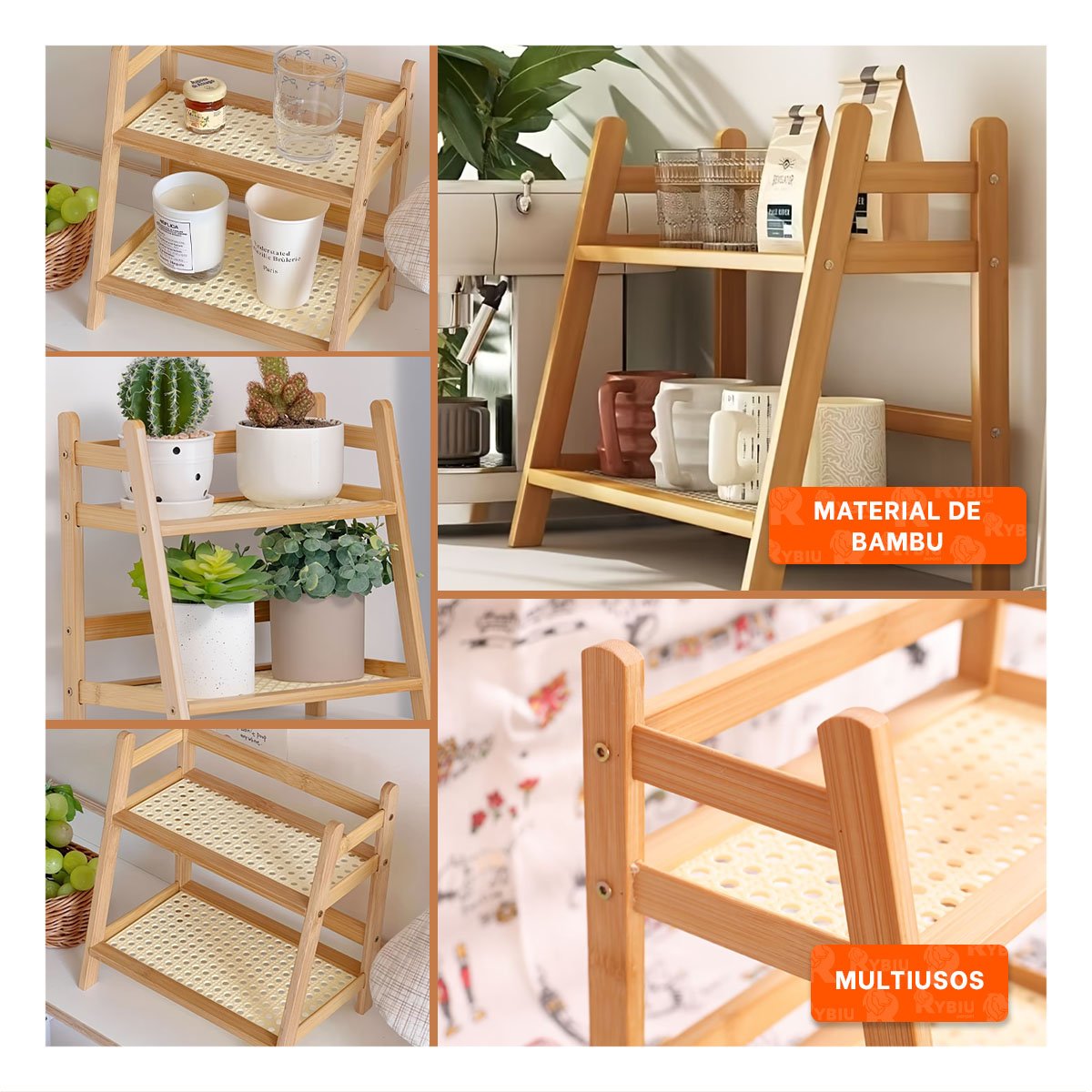 REPISA 2 NIVELES DE BAMBU BEIGE ORGANIZADOR DE COCINA Y ALMACEN Y+PAPEL REGALO - 3