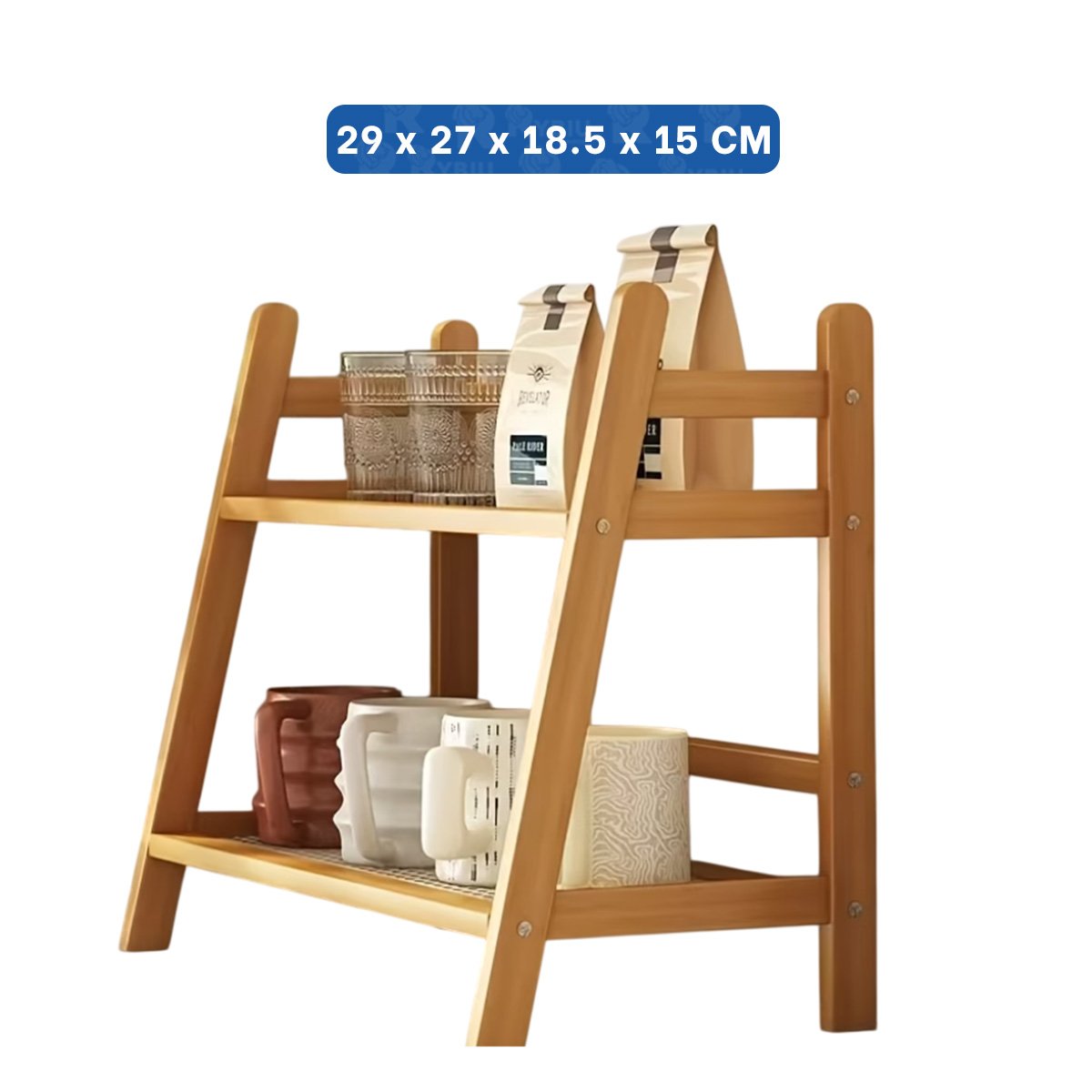 REPISA 2 NIVELES DE BAMBU BEIGE ORGANIZADOR DE COCINA Y ALMACEN Y+PAPEL REGALO - 4