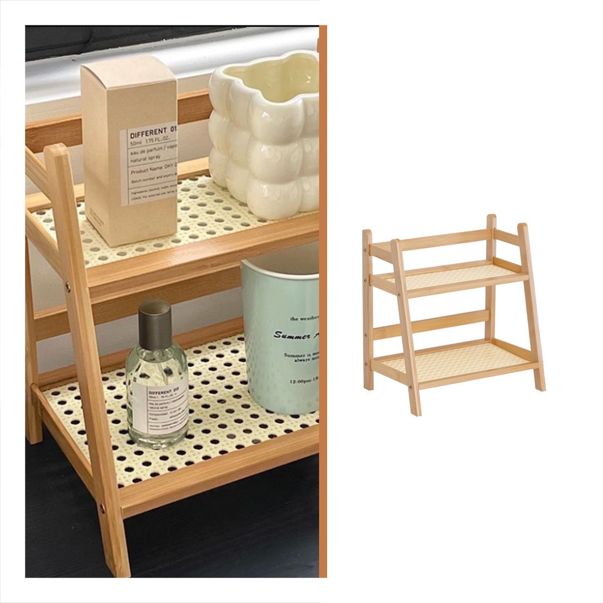 REPISA 2 NIVELES DE BAMBU BEIGE ORGANIZADOR DE COCINA Y ALMACEN Y+PAPEL REGALO - 5
