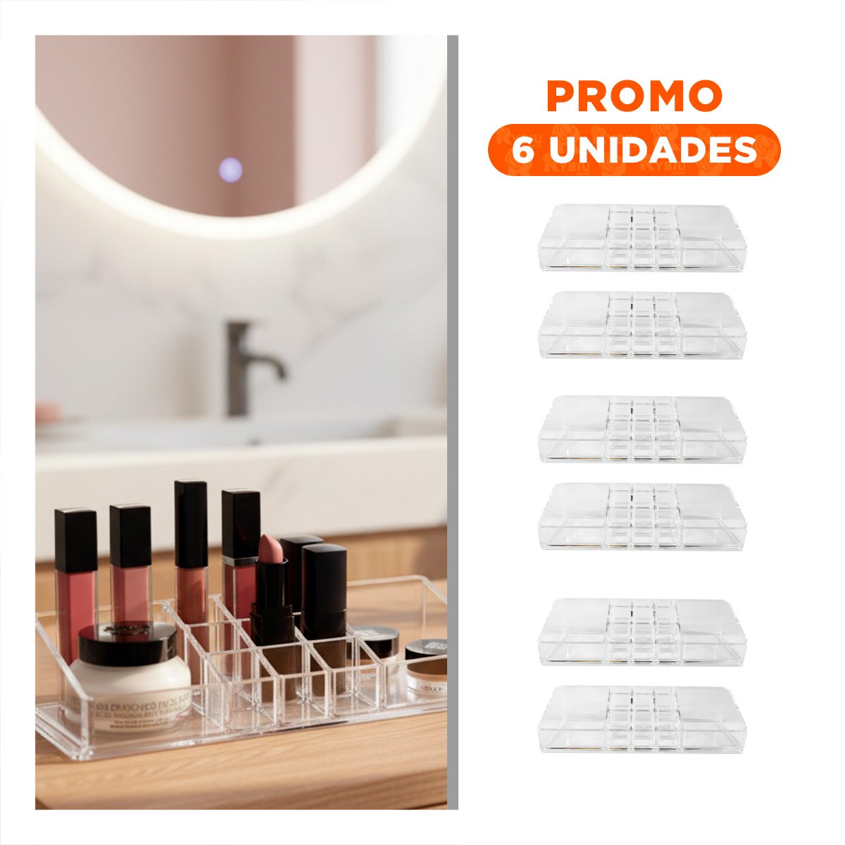 PACK6 ESTUCHE ORGANIZADOR DE ACRILICO TRANSPARENTE 11 DIVISIONES COSMÉTICOS Y+REGALO STICKER - 1
