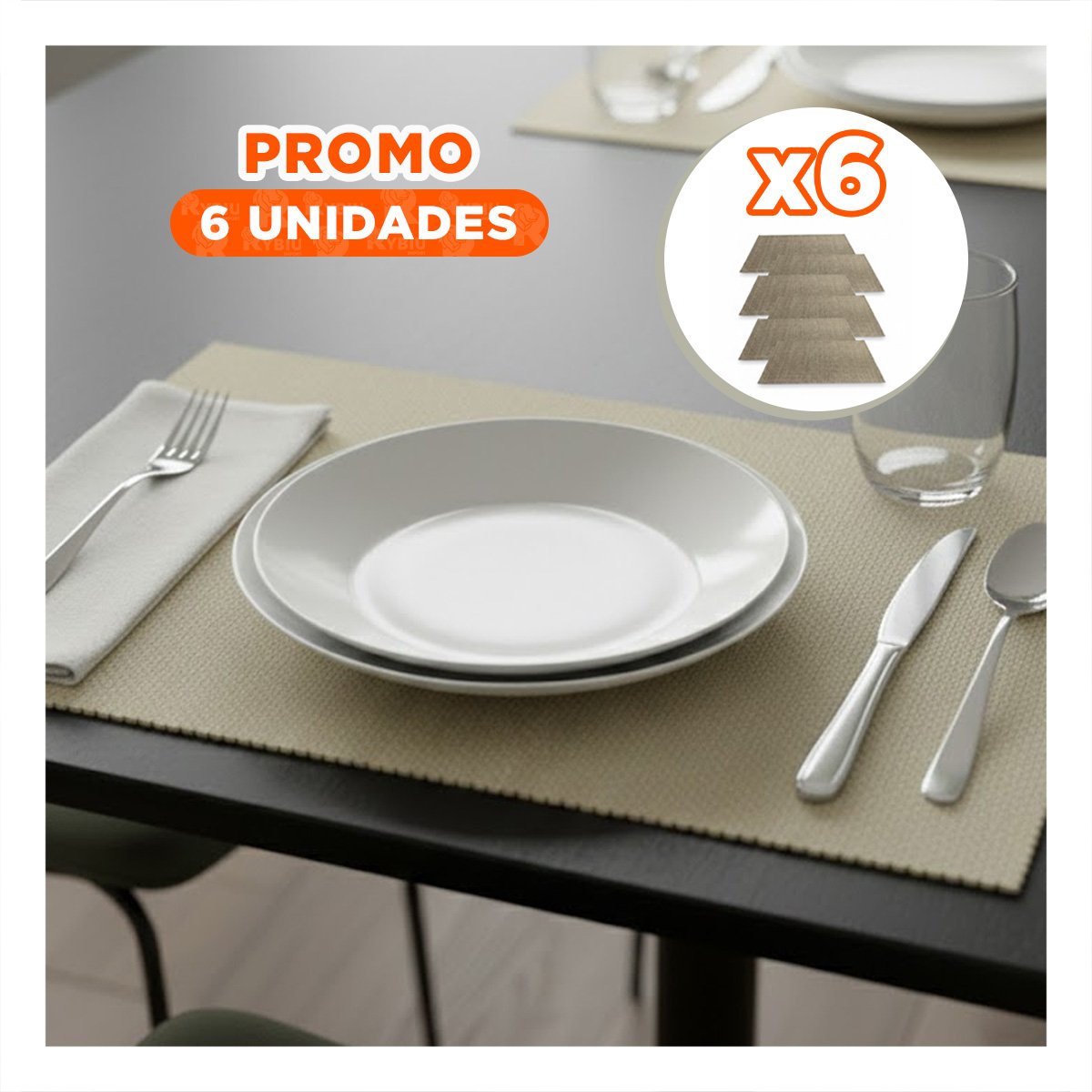 PACK6 KIT 6 INDIVIDUAL RECTANGULAR BEIGE LISO 30X45CM PARA MESA Y EVENTOS Y+PAPEL REGALO - 1
