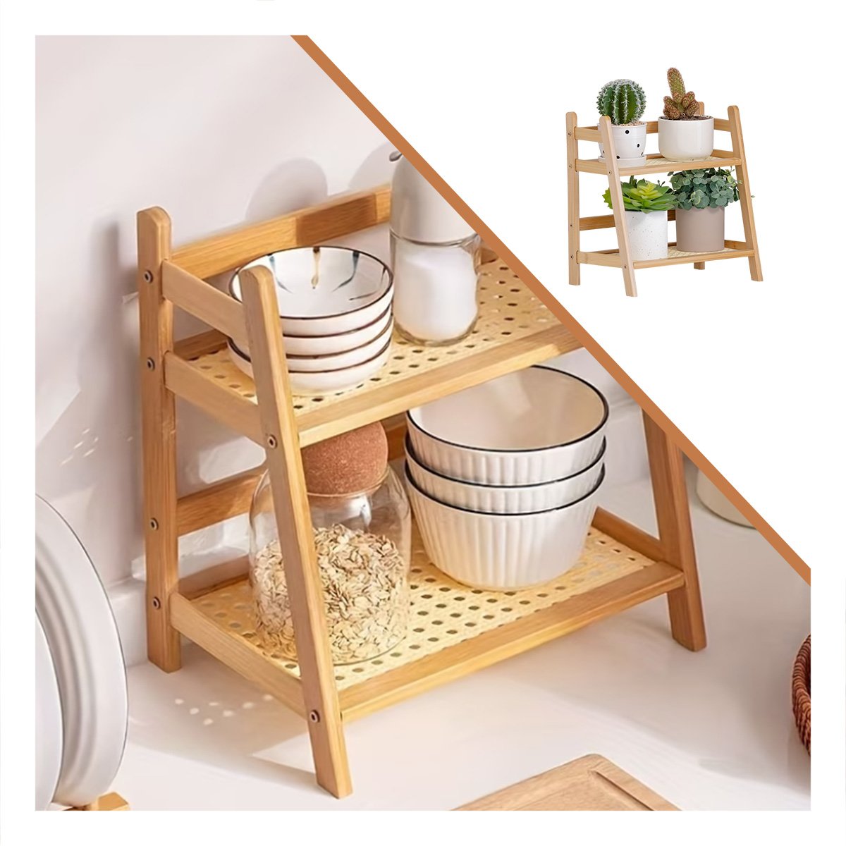 SOPORTE 2 NIVELES DE BAMBU BEIGE REPISA ORGANIZADOR DE COCINA Y+POST IT - 5