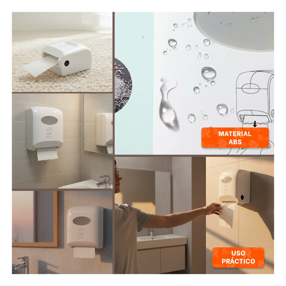 PORTA PAPEL TOALLA EN ROLLO HORIZONTAL BLANCO PARA COCINA Y HOGAR Y+PAPEL REGALO - 3