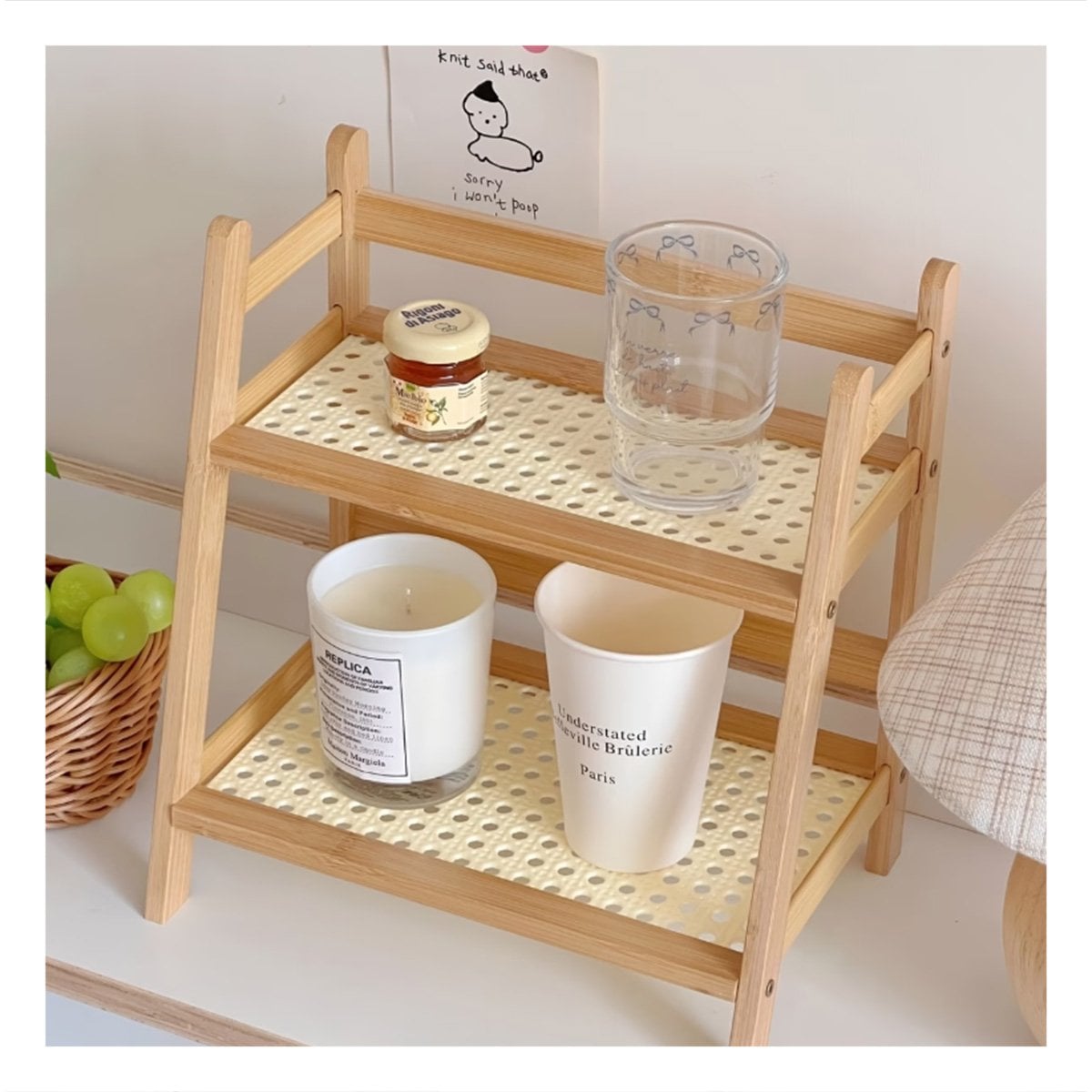 ORGANIZADOR 2 NIVELES DE BAMBU BEIGE ESTANTE DE COCINA Y DESPENSA Y+REGALO STICKER - 3