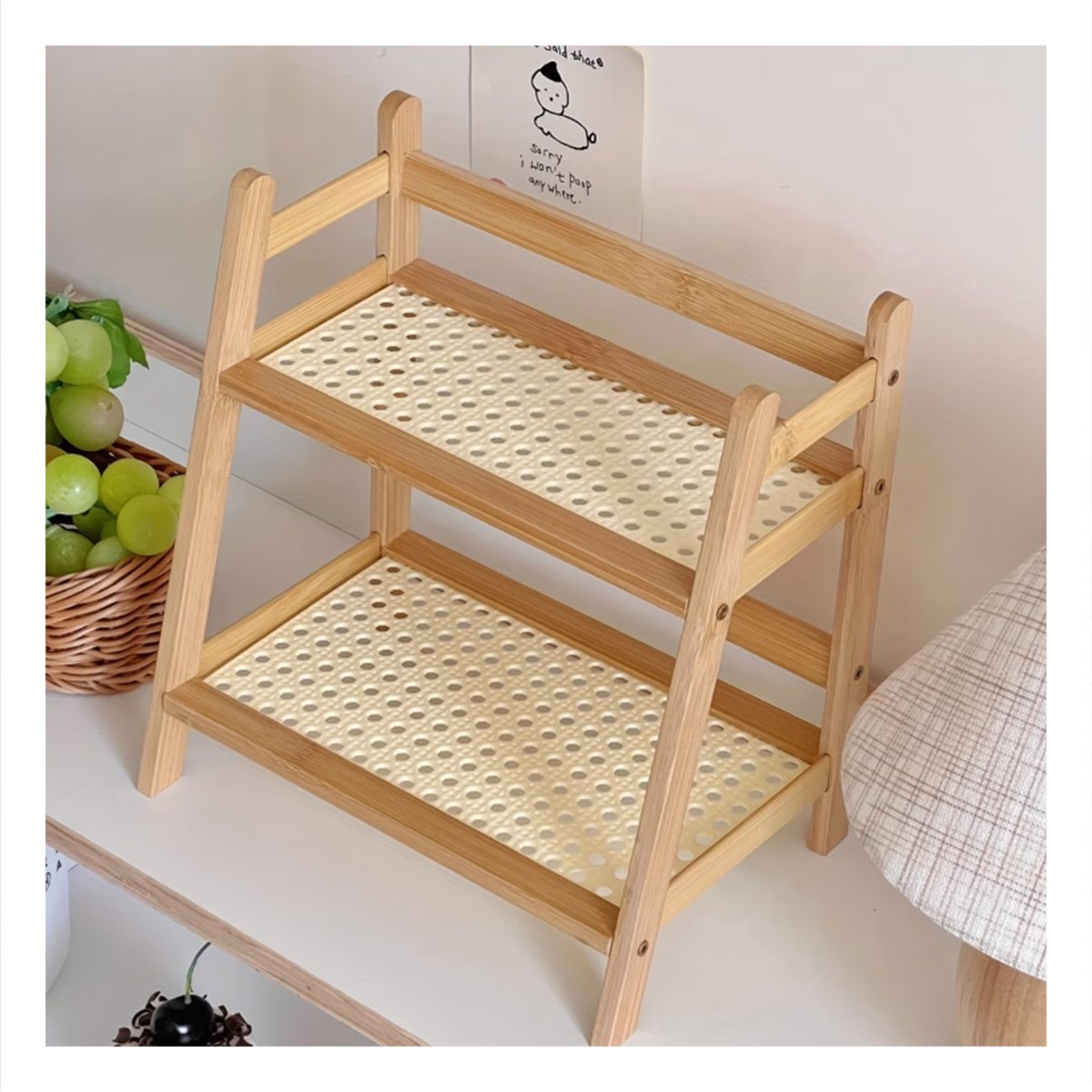 ORGANIZADOR 2 NIVELES DE BAMBU BEIGE ESTANTE DE COCINA Y DESPENSA Y+REGALO STICKER - 5
