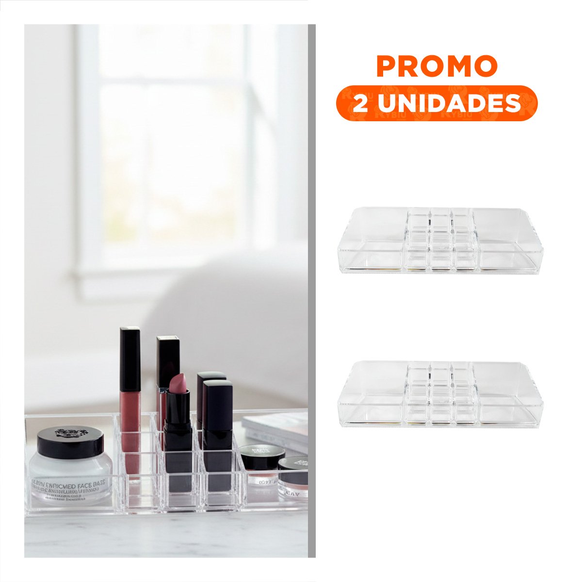 PACK2 ORGANIZADOR ACRILICO TRANSPARENTE 11 DIVISIONES PARA MAQUILLAJE Y+REGALO STICKER - 1
