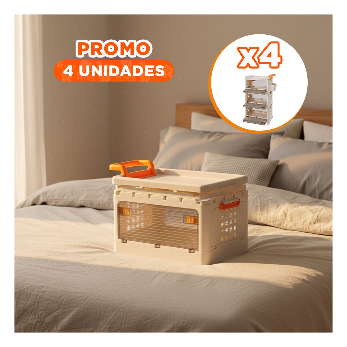 PACK4 CARRITO CERRADO 3 NIVELES CON CAJONES BEIGE ASA NARANJA PARA COCINA Y+REGALO STICKER - 1