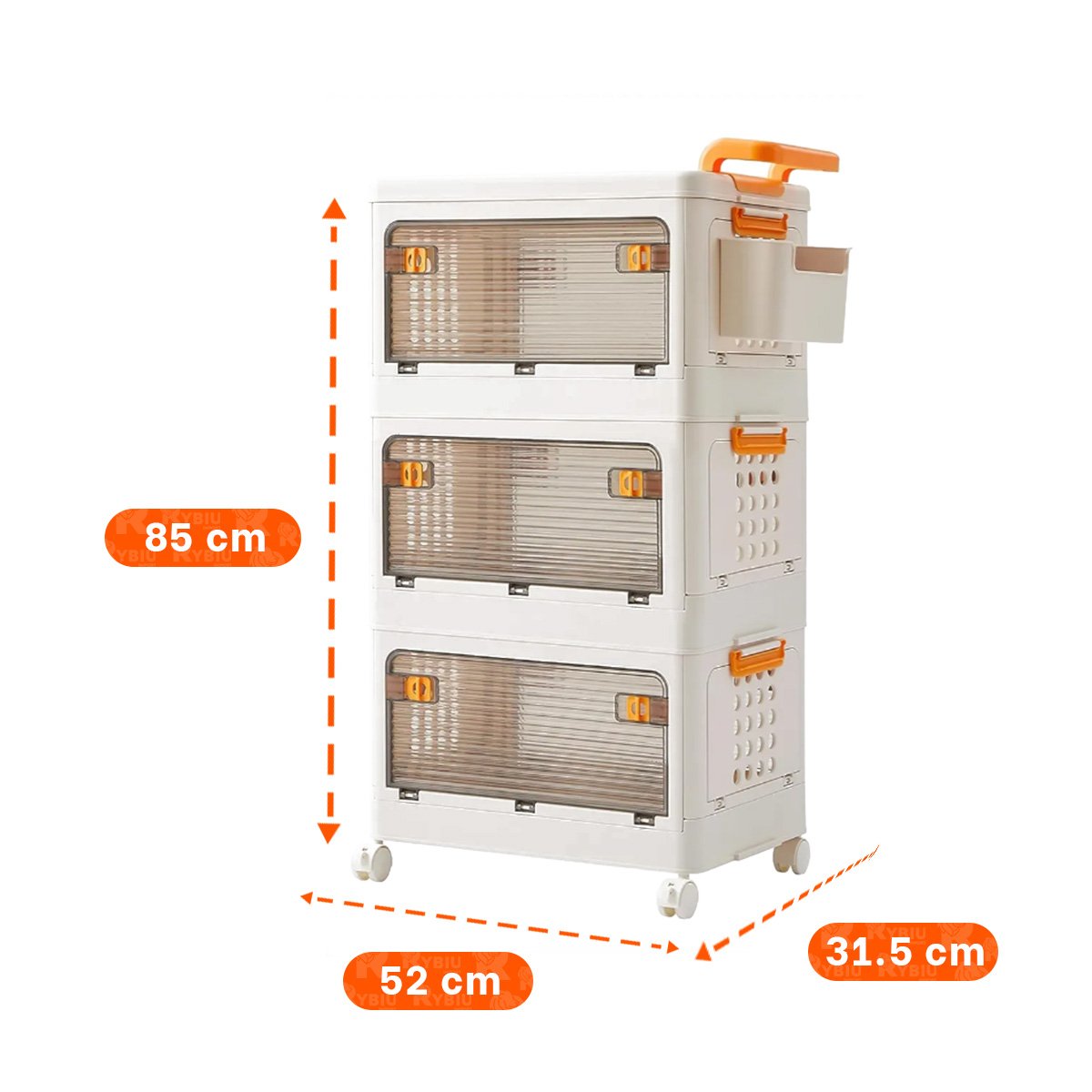 PACK4 CARRITO CERRADO 3 NIVELES CON CAJONES BEIGE ASA NARANJA PARA COCINA Y+REGALO STICKER - 4