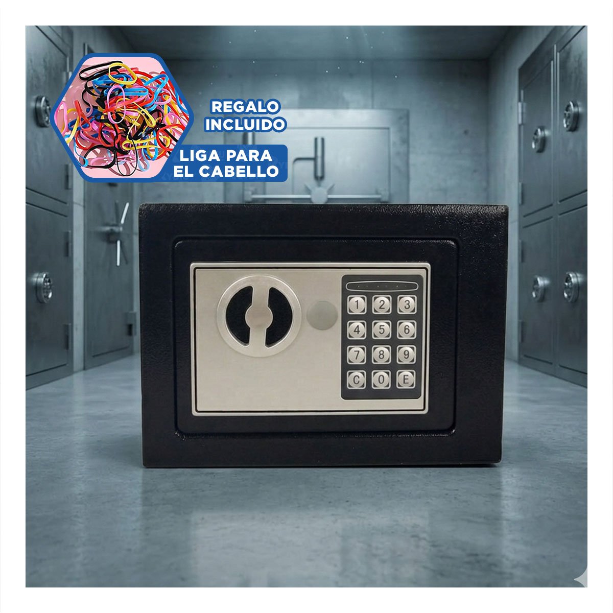 FUERTE NEGRO 23X17X17CM PARA SEGURIDAD DE DINERO Y OBJETOS PERSONALES Y+LIGAS REGALO - 2