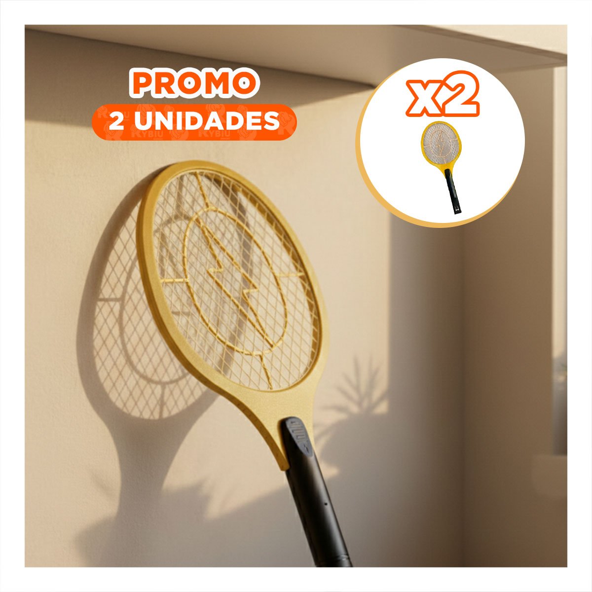PACK2 PALETA MOSQUITERA ANARANJADO CON MANGO NEGRO PARA HOGAR Y USO DIARIO Y+PAPEL REGALO - 1