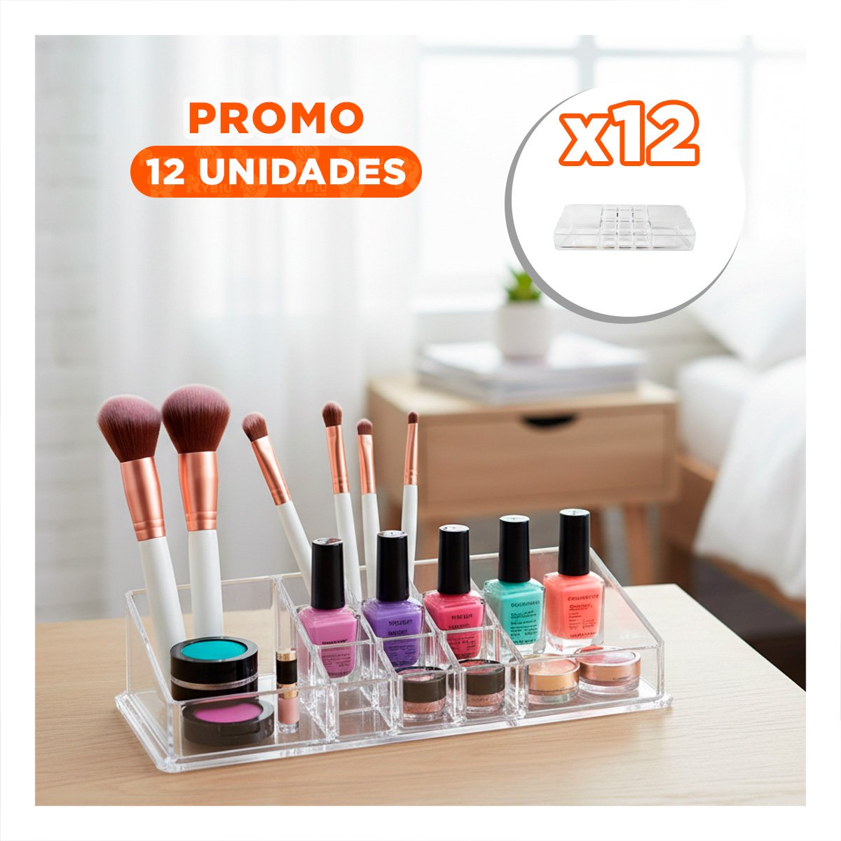 PACK12 CONTENEDOR ACRILICO 11 DIVISIONES TRANSPARENTE PARA ORGANIZAR Y+REGALO STICKER - 1