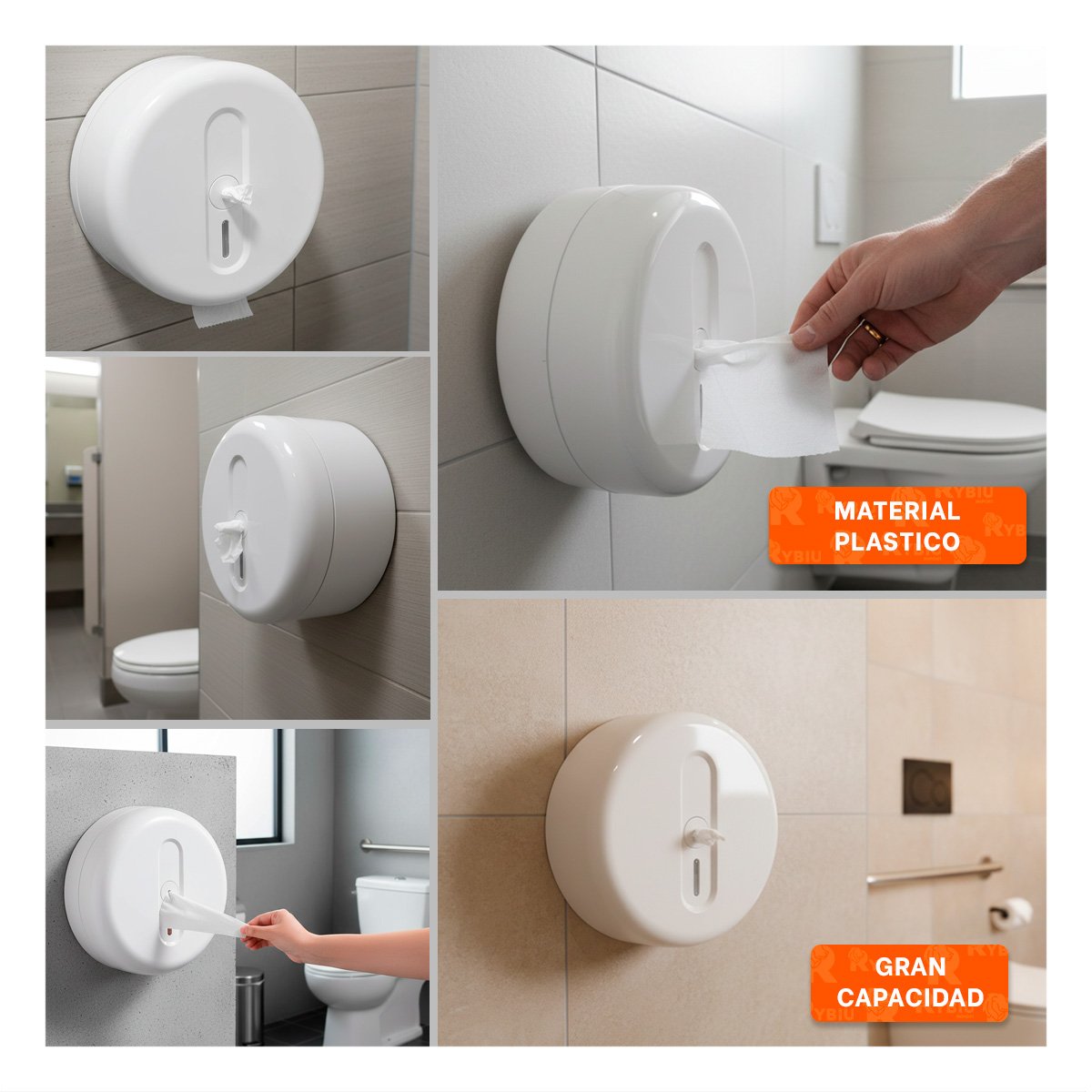 PACK2 PORTA PAPEL HIGIENICO CIRCULAR JUMBO BLANCO PARA ESPACIOS Y HOGAR Y+PAPEL REGALO - 3