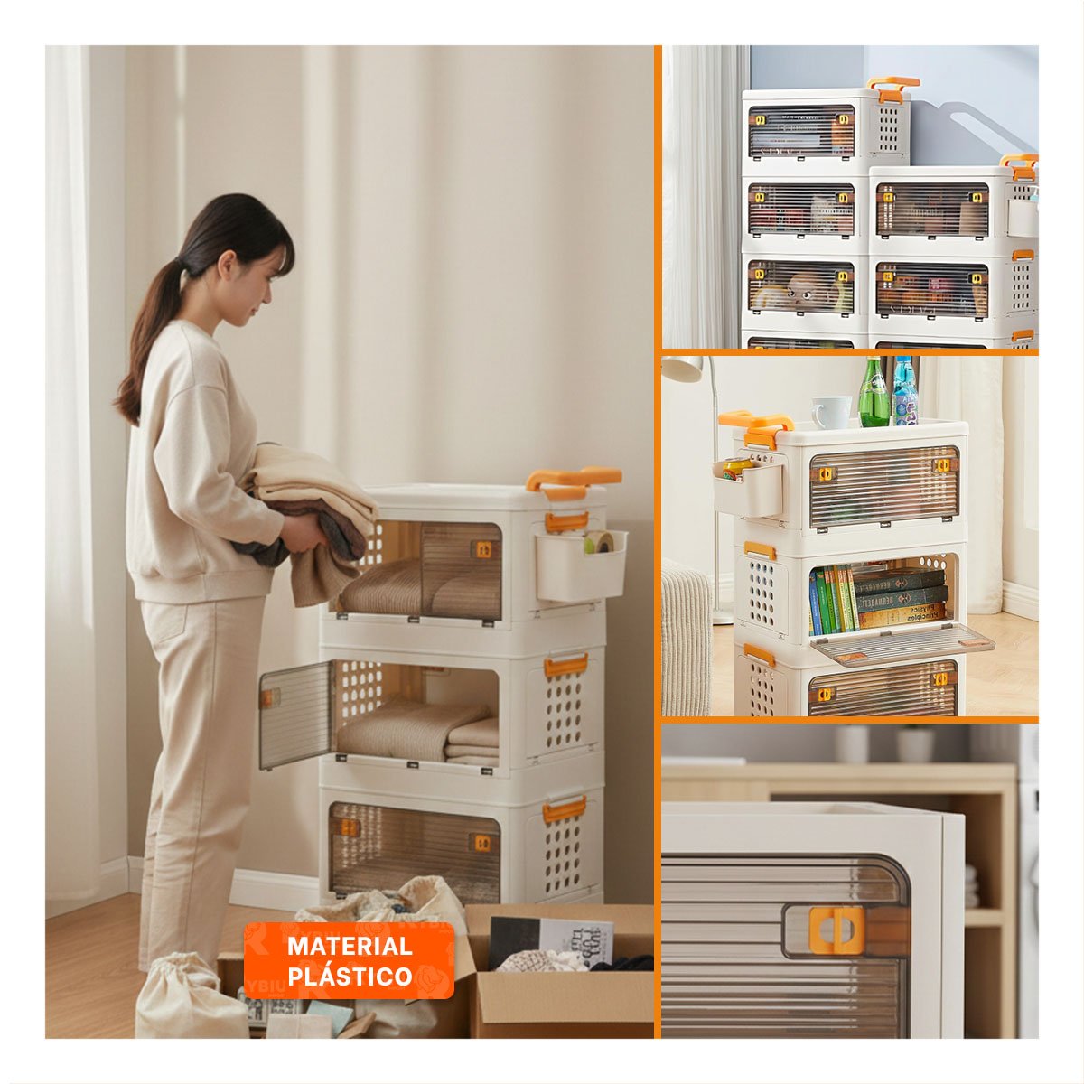 PACK2 ORGANIZADOR CON CAJONES CERRADO 3 NIVELES BEIGE ASA NARANJA PARA CASA Y+PAPEL REGALO - 3