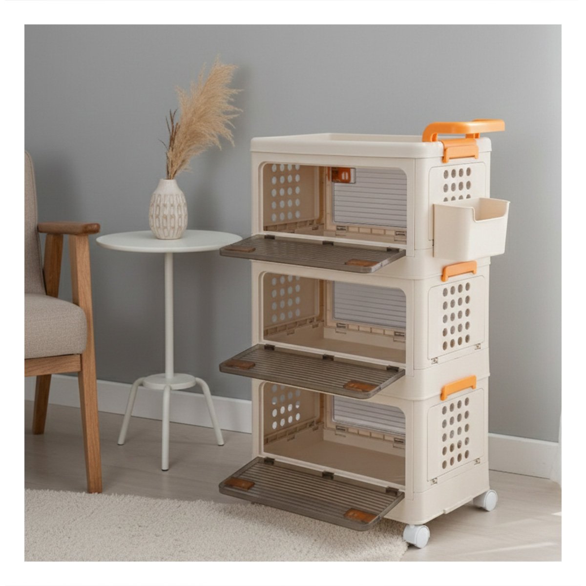PACK2 ORGANIZADOR CON CAJONES CERRADO 3 NIVELES BEIGE ASA NARANJA PARA CASA Y+PAPEL REGALO - 5
