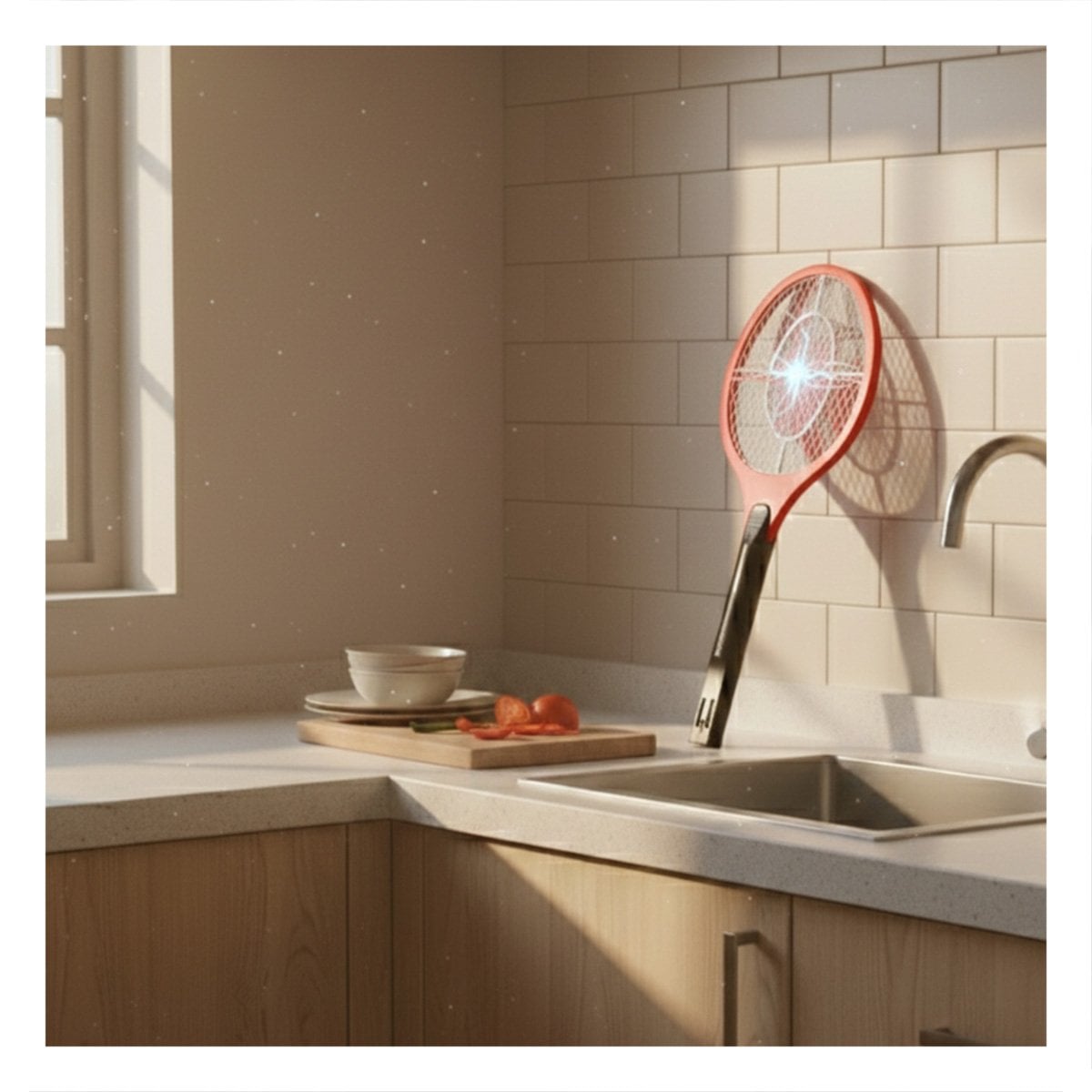 DISPOSITIVO MOSQUITERA ROJO CON MANGO NEGRO PARA HOGAR Y CONTROL DE INSECTOS Y+POST IT - 1
