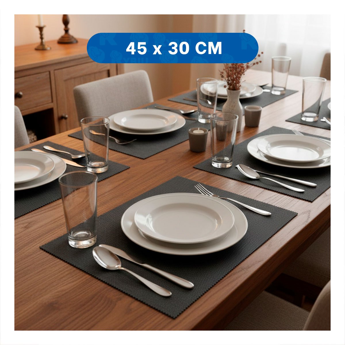 PACK12 COLECCION 6 INDIVIDUAL RECTANGULAR LISO 30X45CM PLOMO OSCURO PARA COCINA - 4