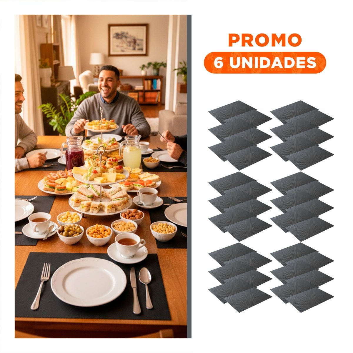 PACK6 PACK 6 INDIVIDUAL RECTANGULAR LISO 30X45CM PLOMO OSCURO PARA COMEDOR Y+REGALO STICKER - 1