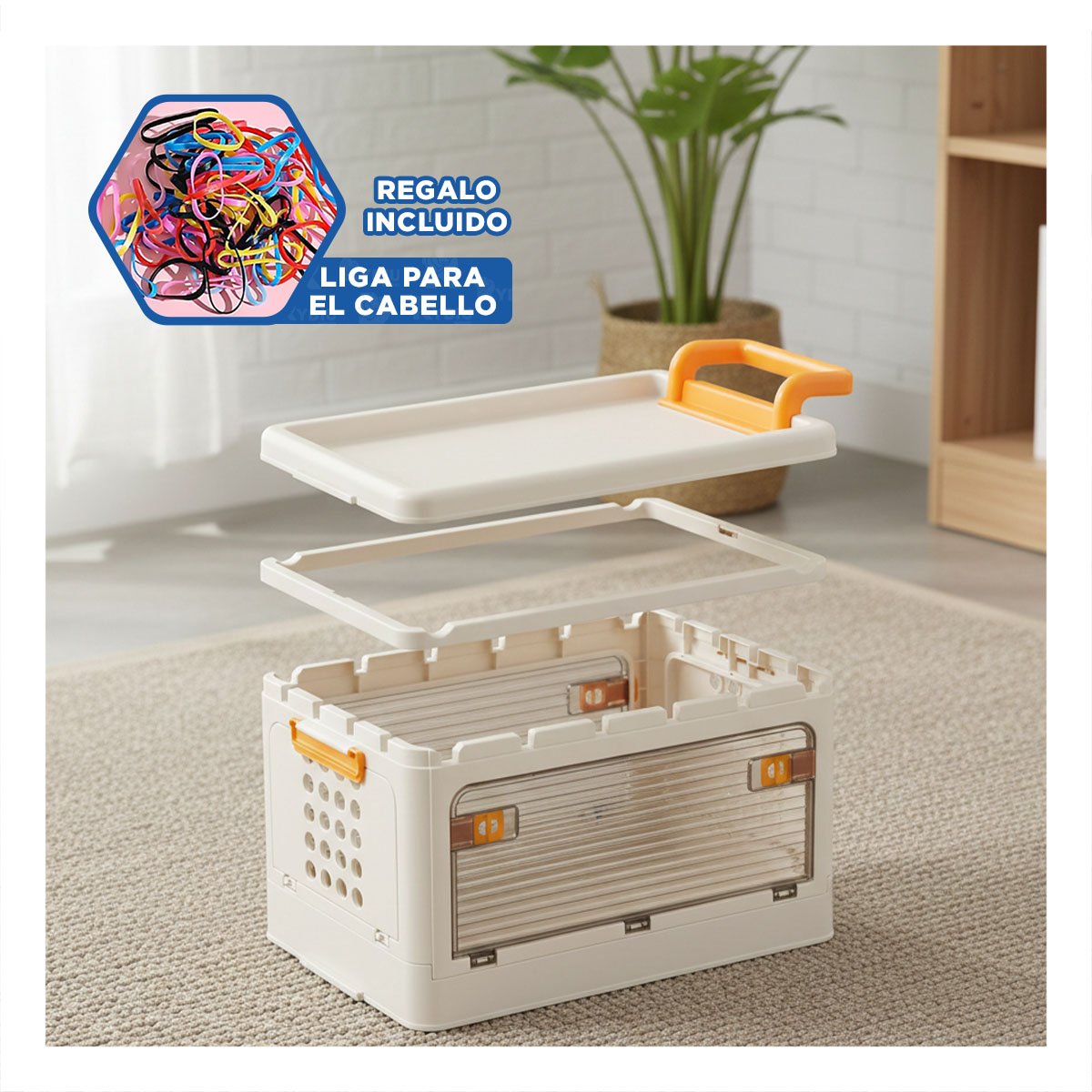 MUEBLE CERRADO CON CAJONES 3 NIVELES BEIGE CON ASA NARANJA PARA HOGAR Y+LIGAS REGALO - 2