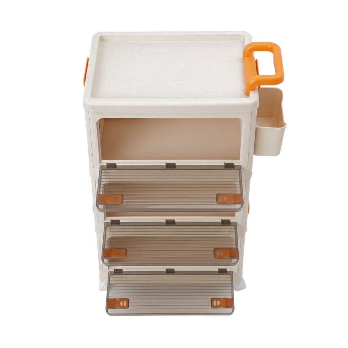 MUEBLE CERRADO CON CAJONES 3 NIVELES BEIGE CON ASA NARANJA PARA HOGAR Y+LIGAS REGALO - 5