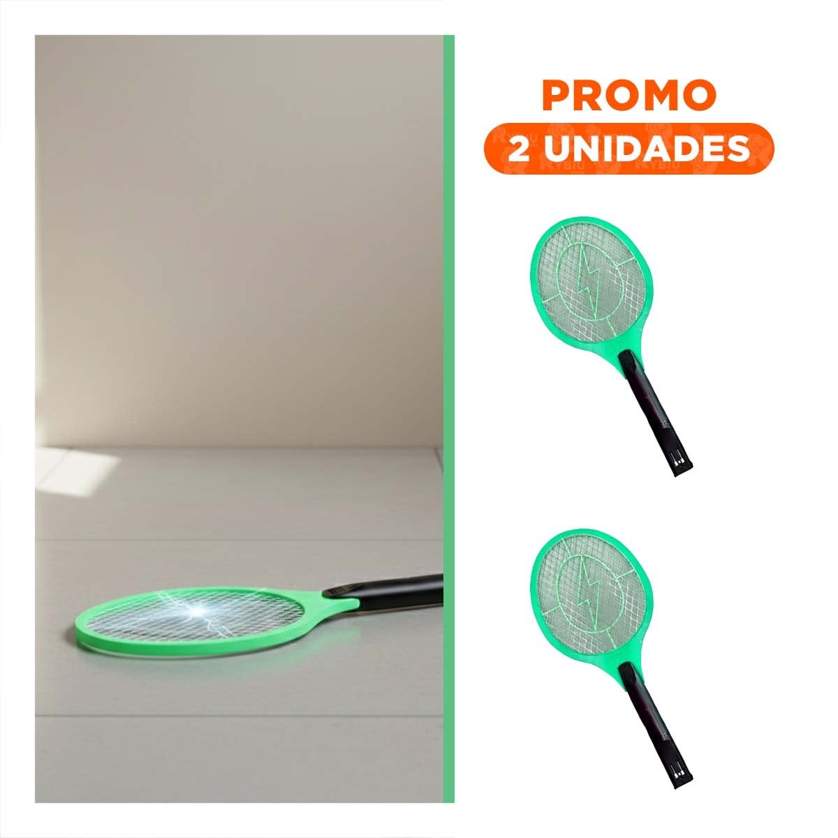 PACK2 MATAMOSCAS ELECTRICO VERDE MANGO NEGRO PARA COCINA Y CONTROL DE INSECTOS Y+REGALO STICKER - 1