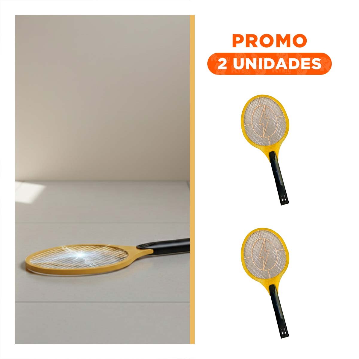 PACK2 MATAMOSCAS ELECTRICO ANARANJADO CON MANGO NEGRO PARA CASA Y USO DIARIO Y+REGALO STICKER - 1