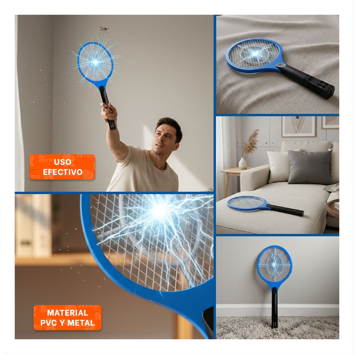 RAQUETA ELECTRICA AZUL CON MANGO NEGRO PARA CASA Y ELIMINACION DE INSECTOS Y+LIGAS REGALO - 1
