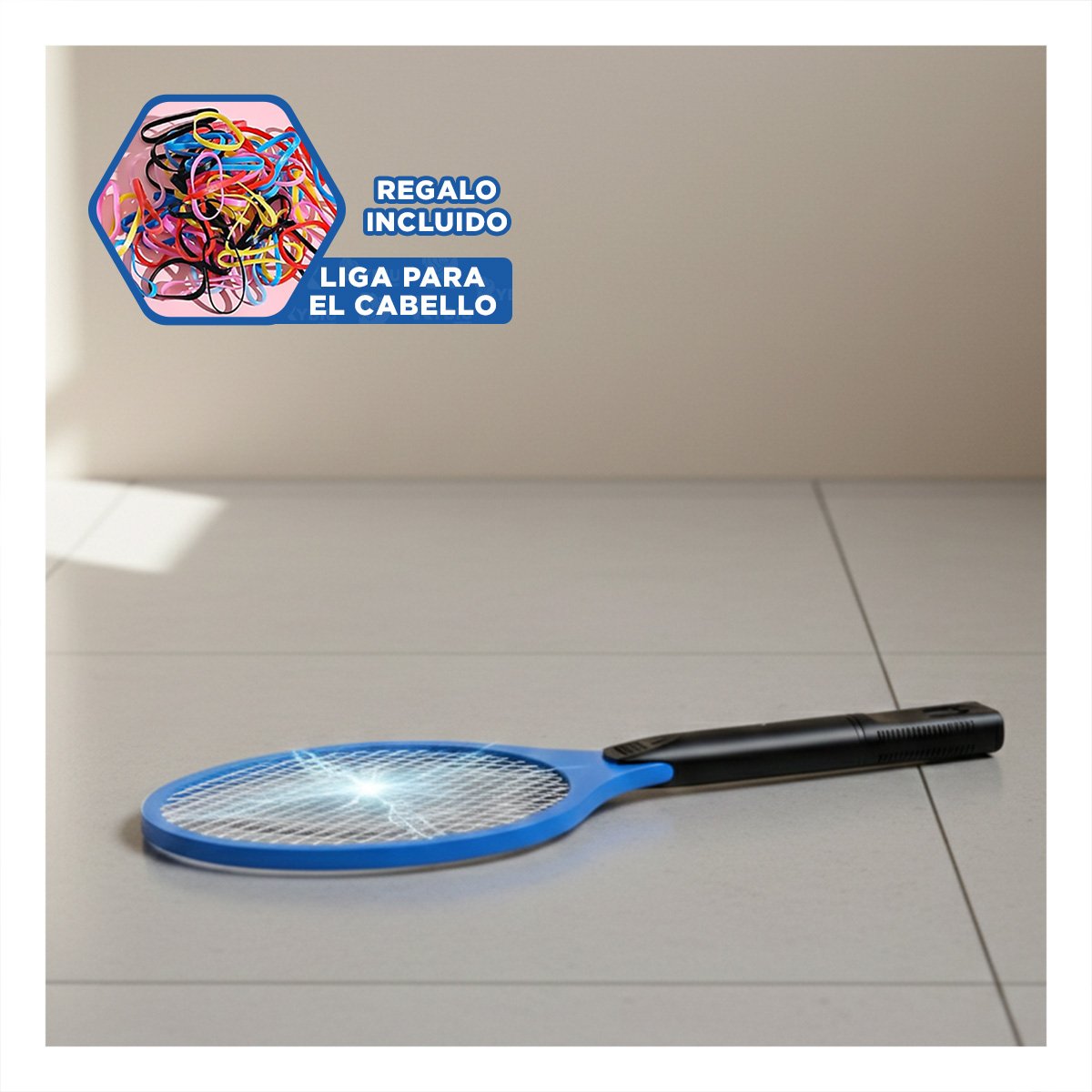RAQUETA ELECTRICA AZUL CON MANGO NEGRO PARA CASA Y ELIMINACION DE INSECTOS Y+LIGAS REGALO - 2