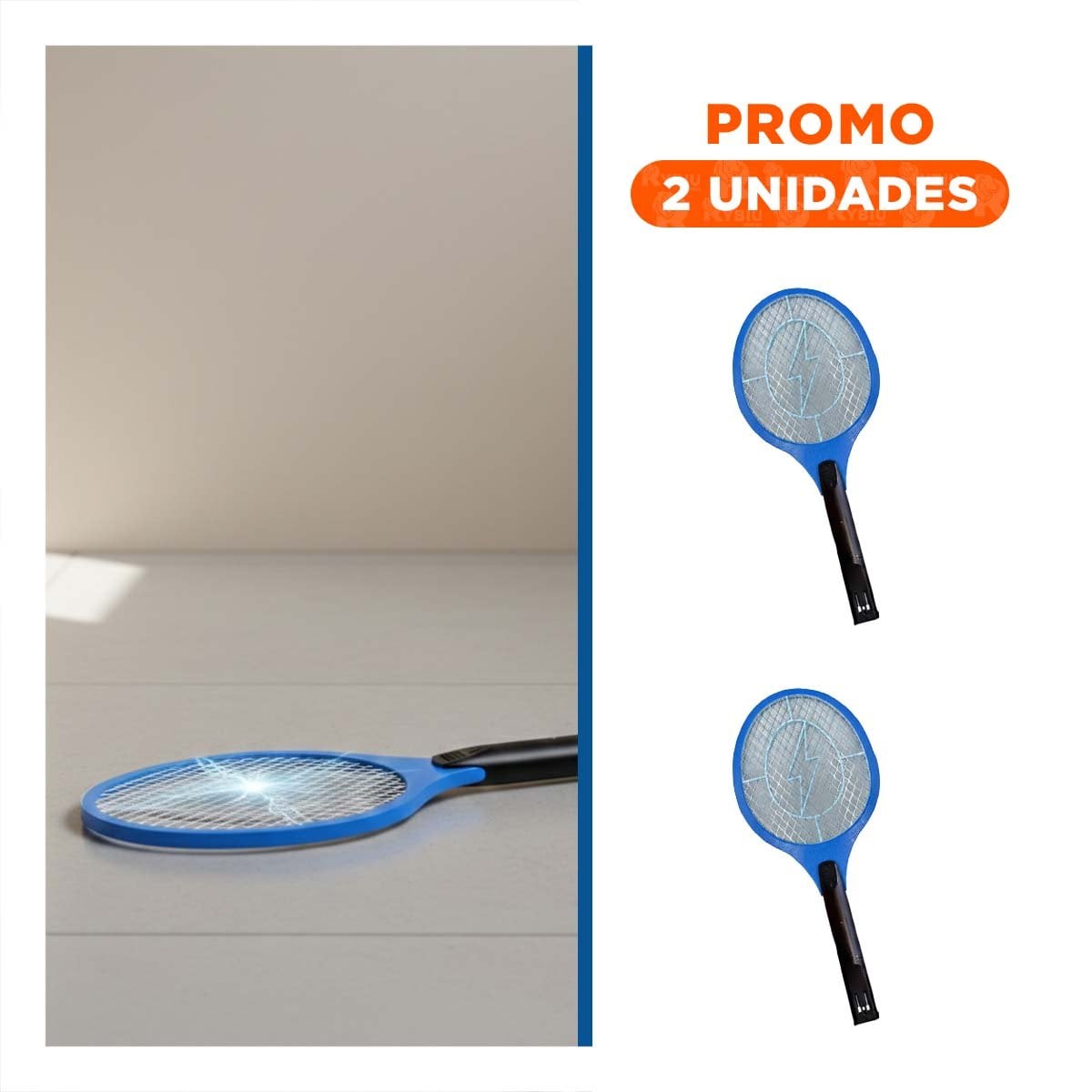 PACK2 MATAMOSCAS ELECTRICO AZUL MANGO NEGRO PARA CASA Y CONTROL DE INSECTOS Y+REGALO STICKER - 1