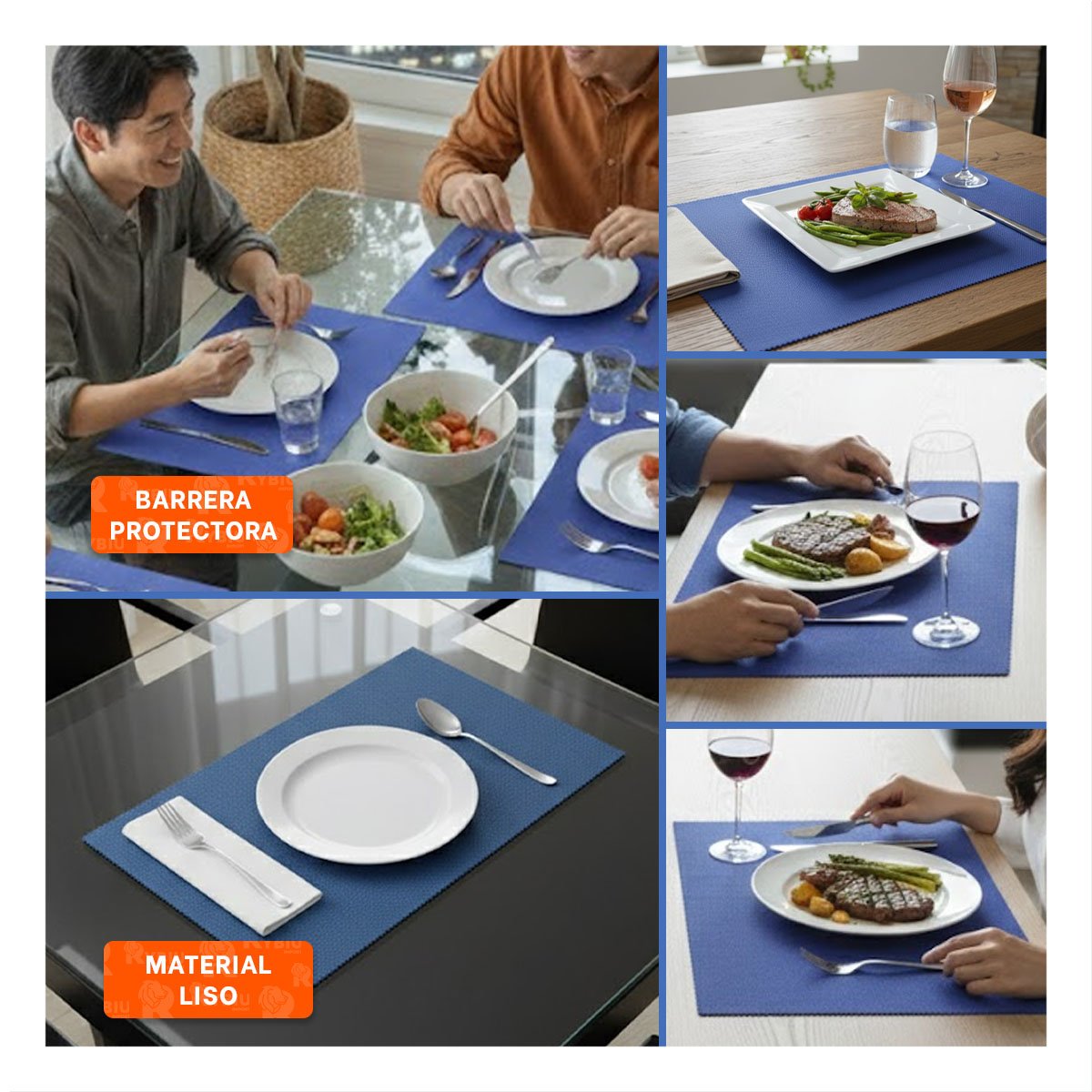 PACK6 KIT 6 INDIVIDUAL RECTANGULAR AZUL LISO 30X45CM PARA MESA Y EVENTOS Y+PAPEL REGALO - 3
