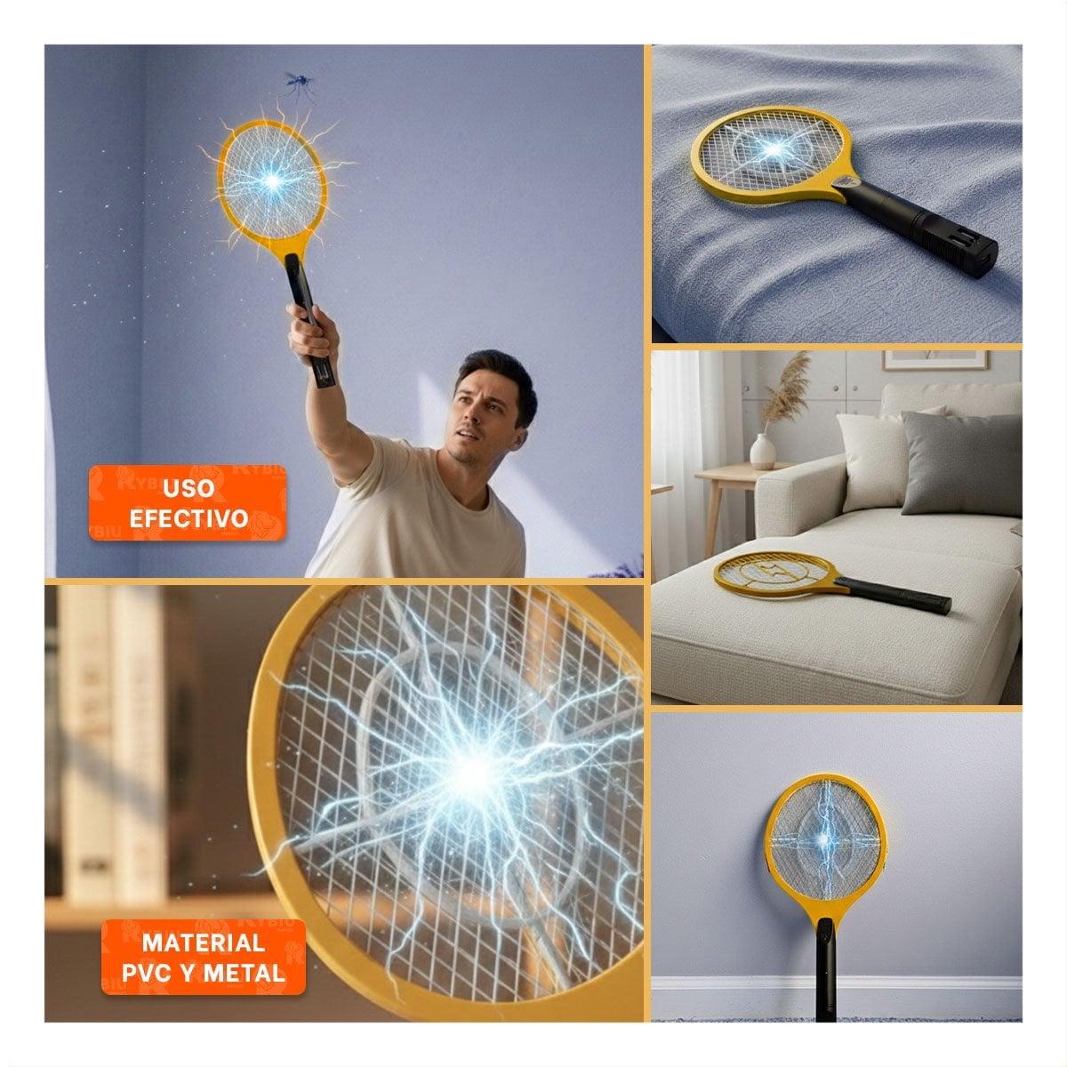 RAQUETA ELECTRICA ANARANJADO MANGO NEGRO PARA CASA Y ELIMINACION MOSQUITOS Y+LIGAS REGALO - 1