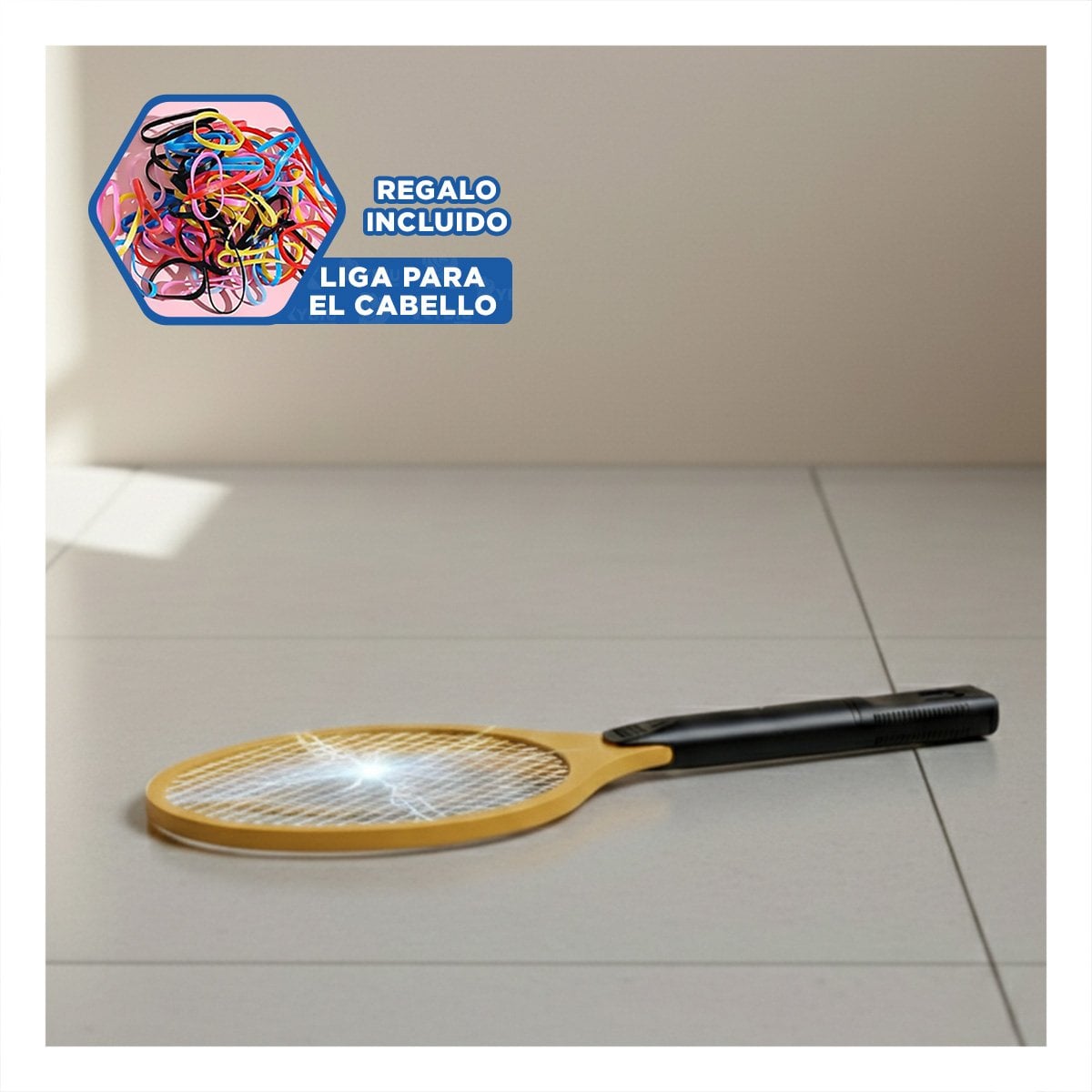 RAQUETA ELECTRICA ANARANJADO MANGO NEGRO PARA CASA Y ELIMINACION MOSQUITOS Y+LIGAS REGALO - 2