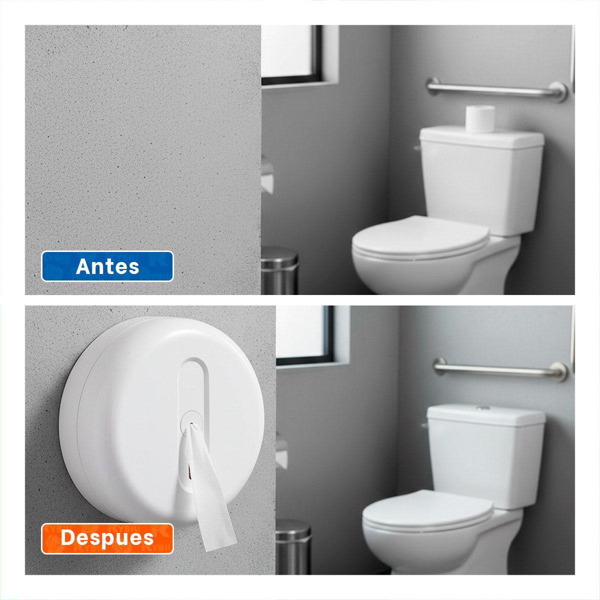 PACK4 DISPENSADOR PAPEL HIGIENICO BLANCO JUMBO CIRCULAR PARA ESPACIOS Y PARED Y+REGALO STICKER - 2