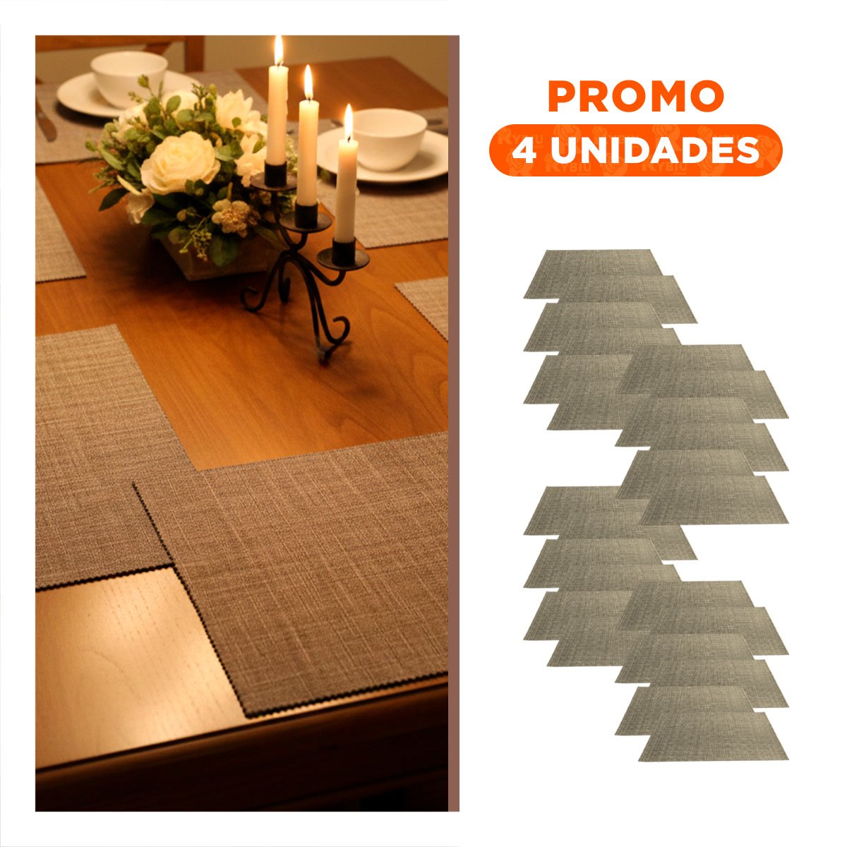 PACK4 PACK 6 INDIVIDUAL MARRON RECTANGULAR JASPEADO 30X45CM PARA COMEDOR DIARIO - 1