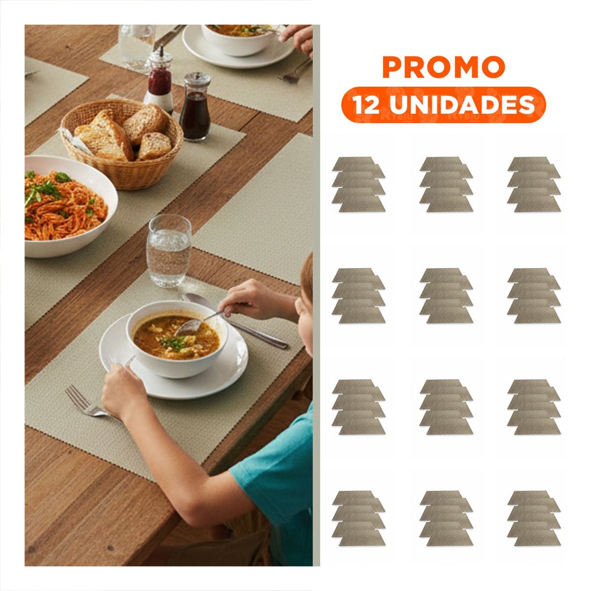 PACK12 COLECCION 6 INDIVIDUAL RECTANGULAR BEIGE LISO 30X45CM PARA COCINA - 1