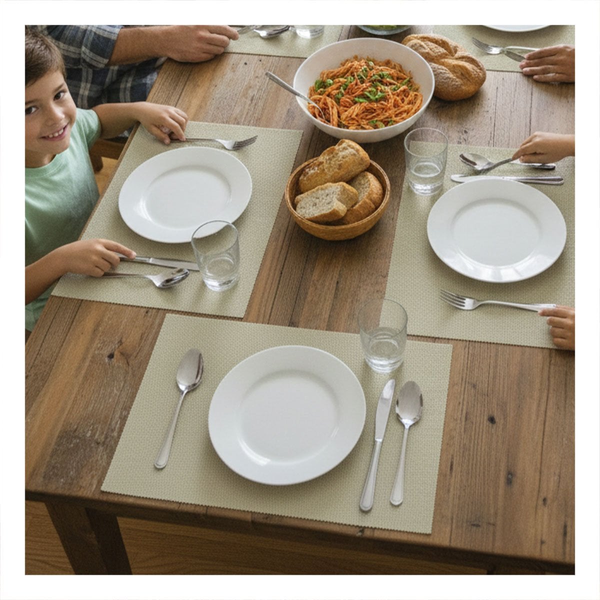 PACK4 SET 6 INDIVIDUAL RECTANGULAR BEIGE LISO 30X45CM PARA MESA Y COMEDOR Y+REGALO STICKER - 5