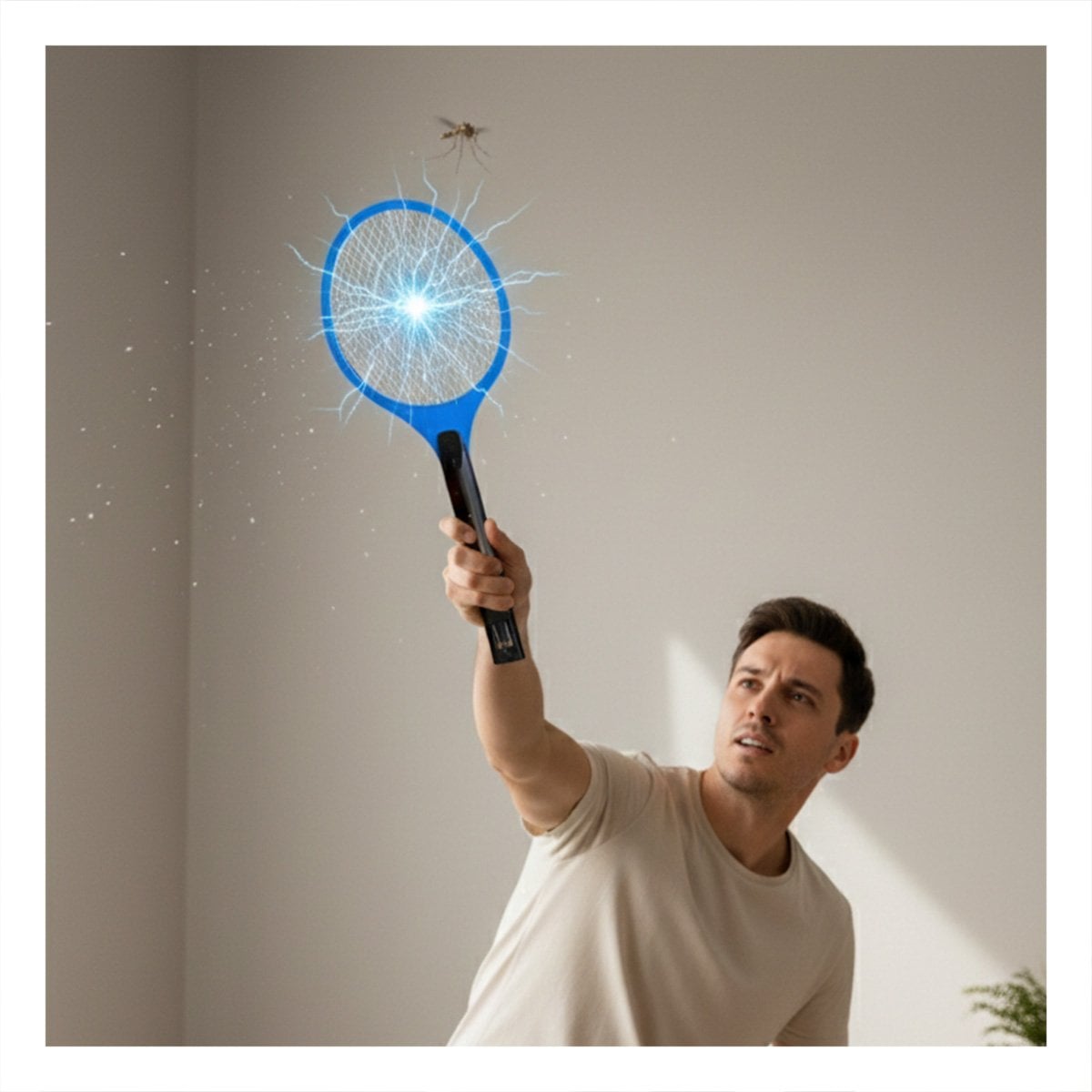 PACK12 RAQUETA MOSQUITERA AZUL PARA HOGAR CON MANGO NEGRO Y CONTROL DE INSECTOS Y+PAPEL REGALO - 3